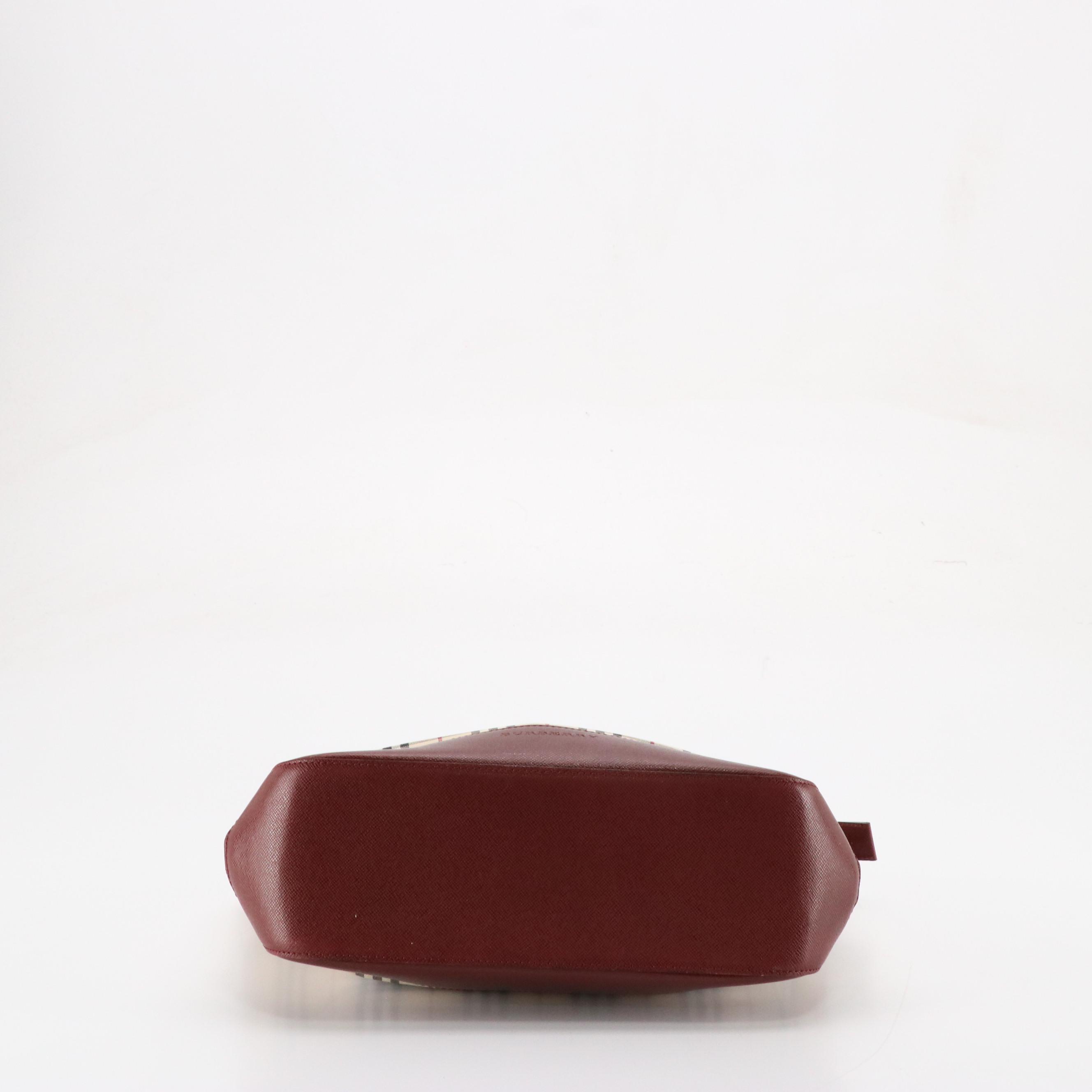 Burberry Shoulder Bag in House Check Canvas and Dark Red Saffiano Leather