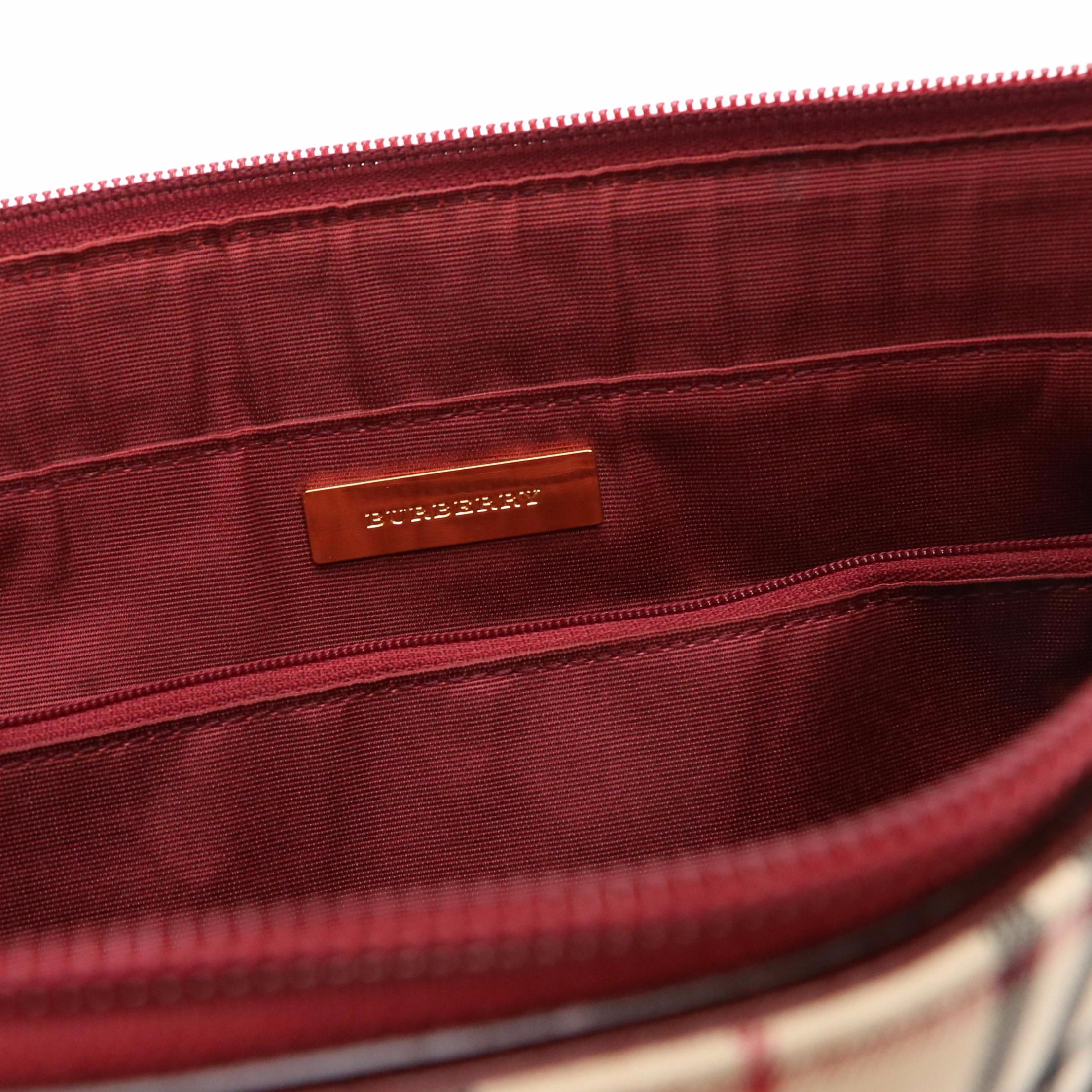 Burberry Shoulder Bag in House Check Canvas and Dark Red Saffiano Leather