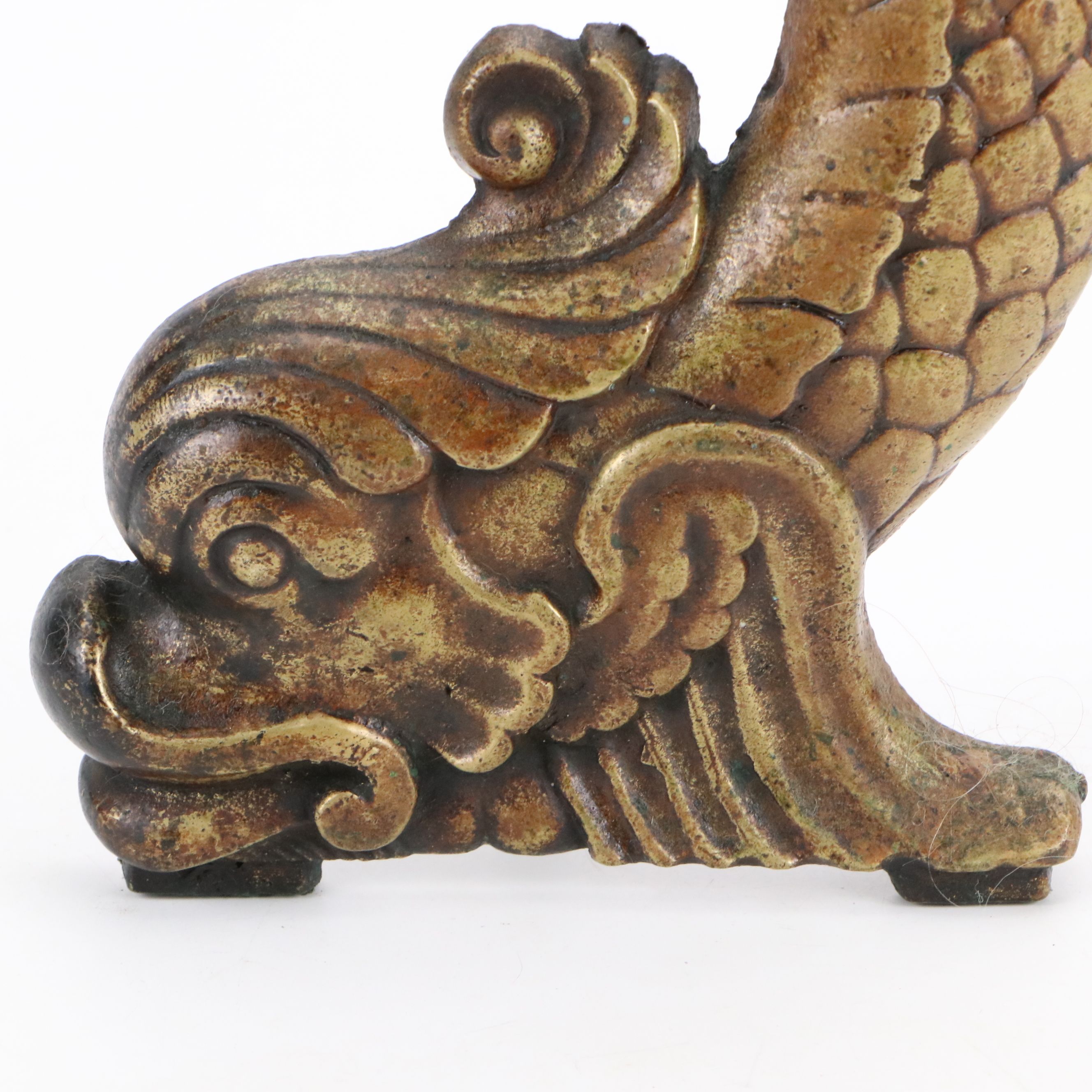 Rococo Style Dolphin Brass Clad Cast Iron Andiron Cover