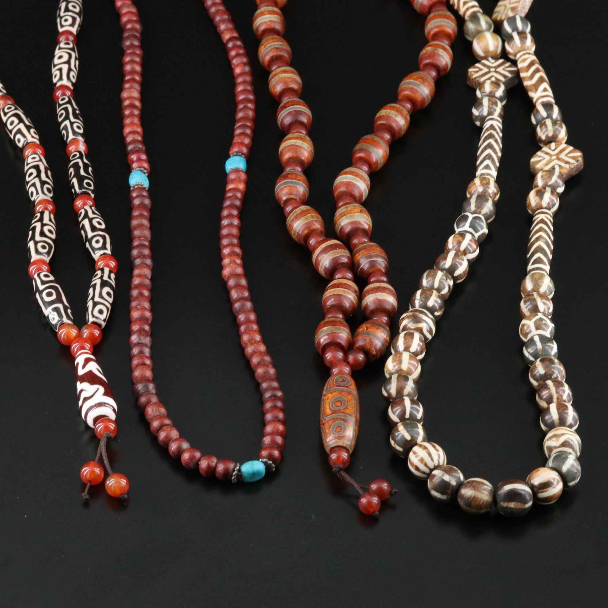 Agate, Wood and Glass Necklaces and Mala Beads