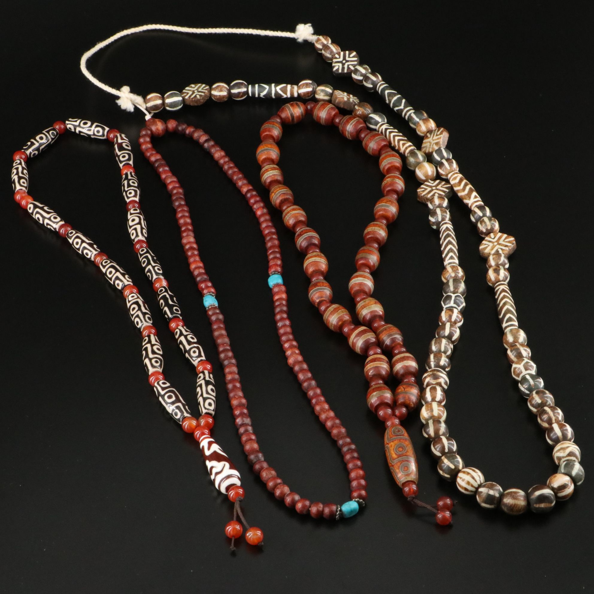 Agate, Wood and Glass Necklaces and Mala Beads