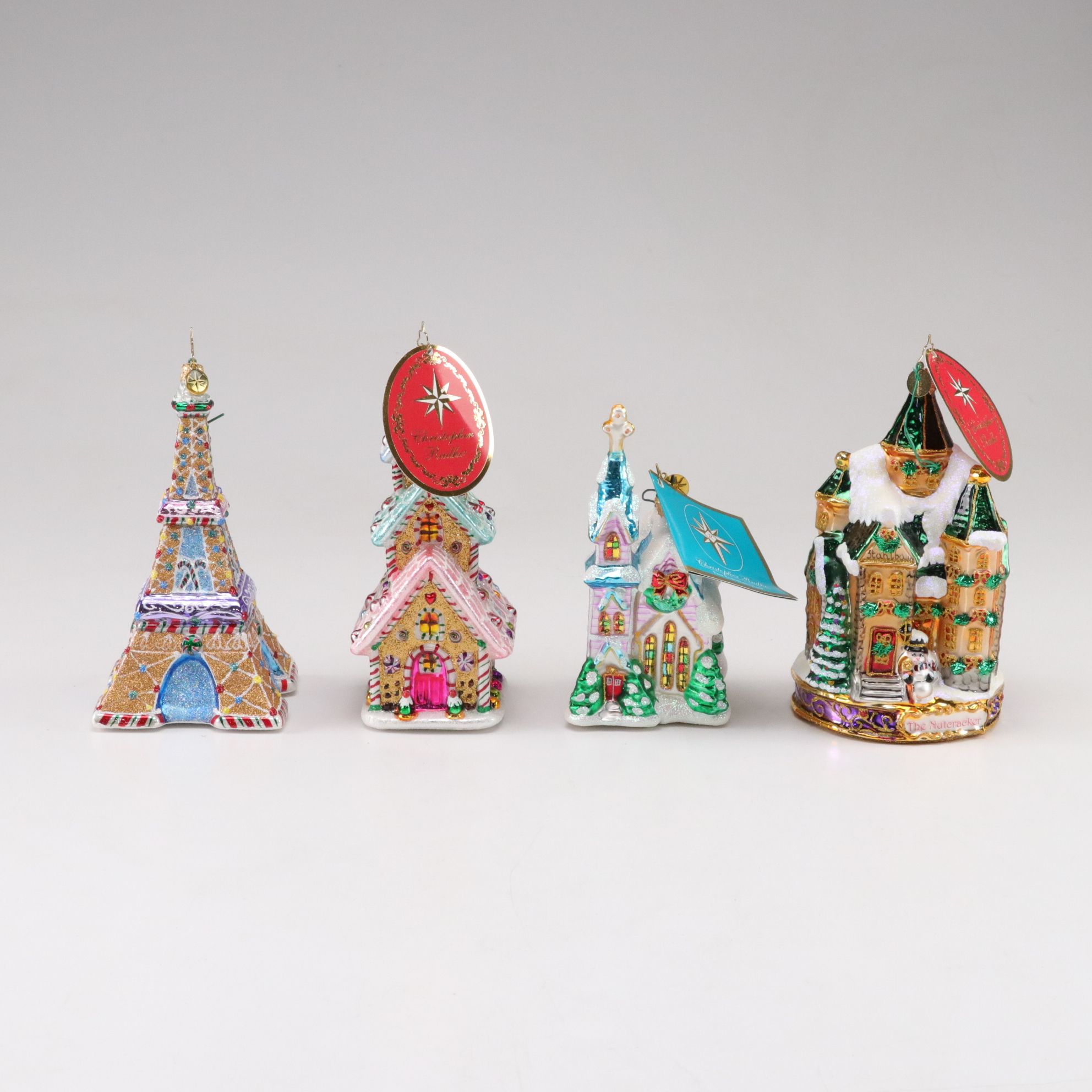 Four Christopher Radko Glass Christmas Ornaments with "Paris is Sweet"