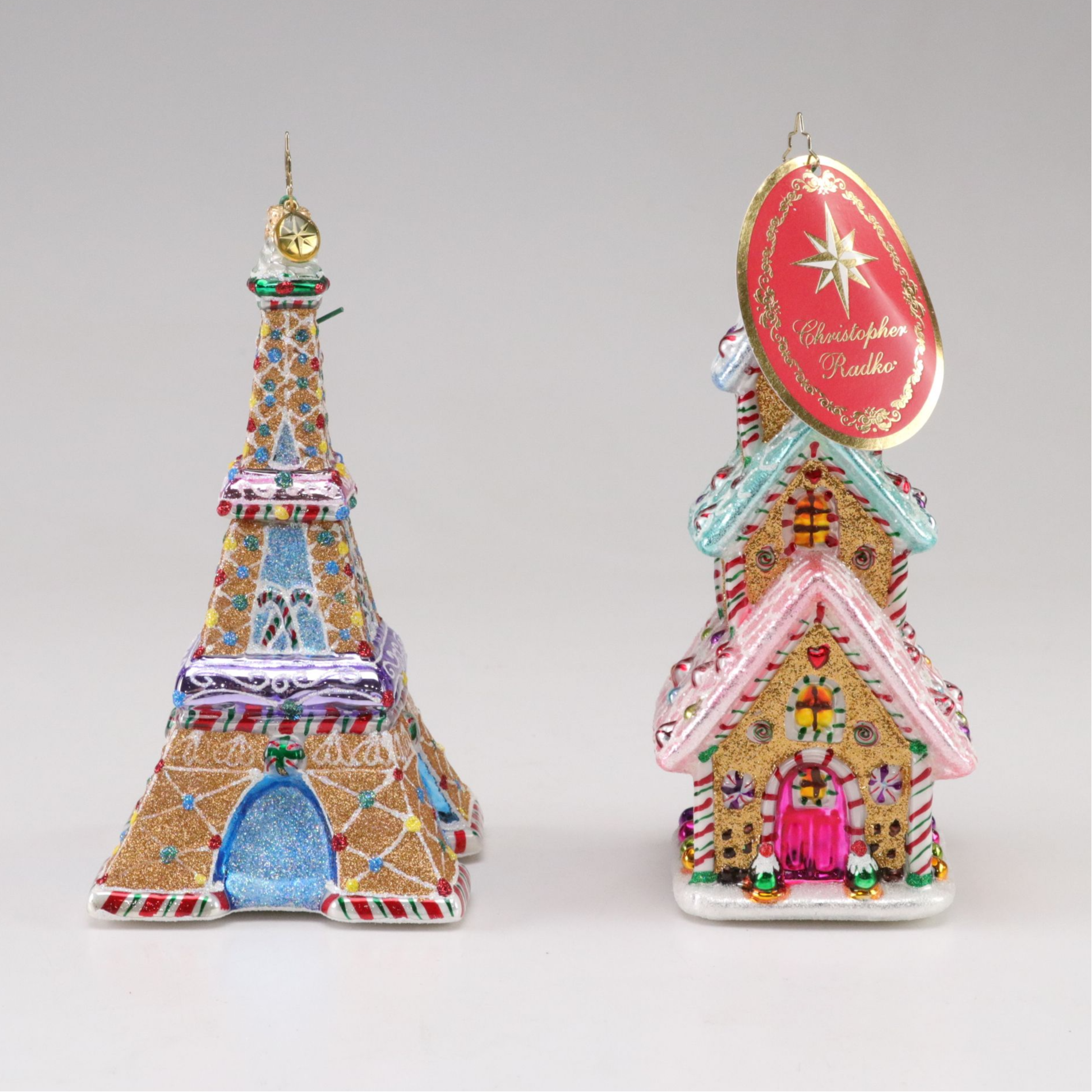 Four Christopher Radko Glass Christmas Ornaments with "Paris is Sweet"