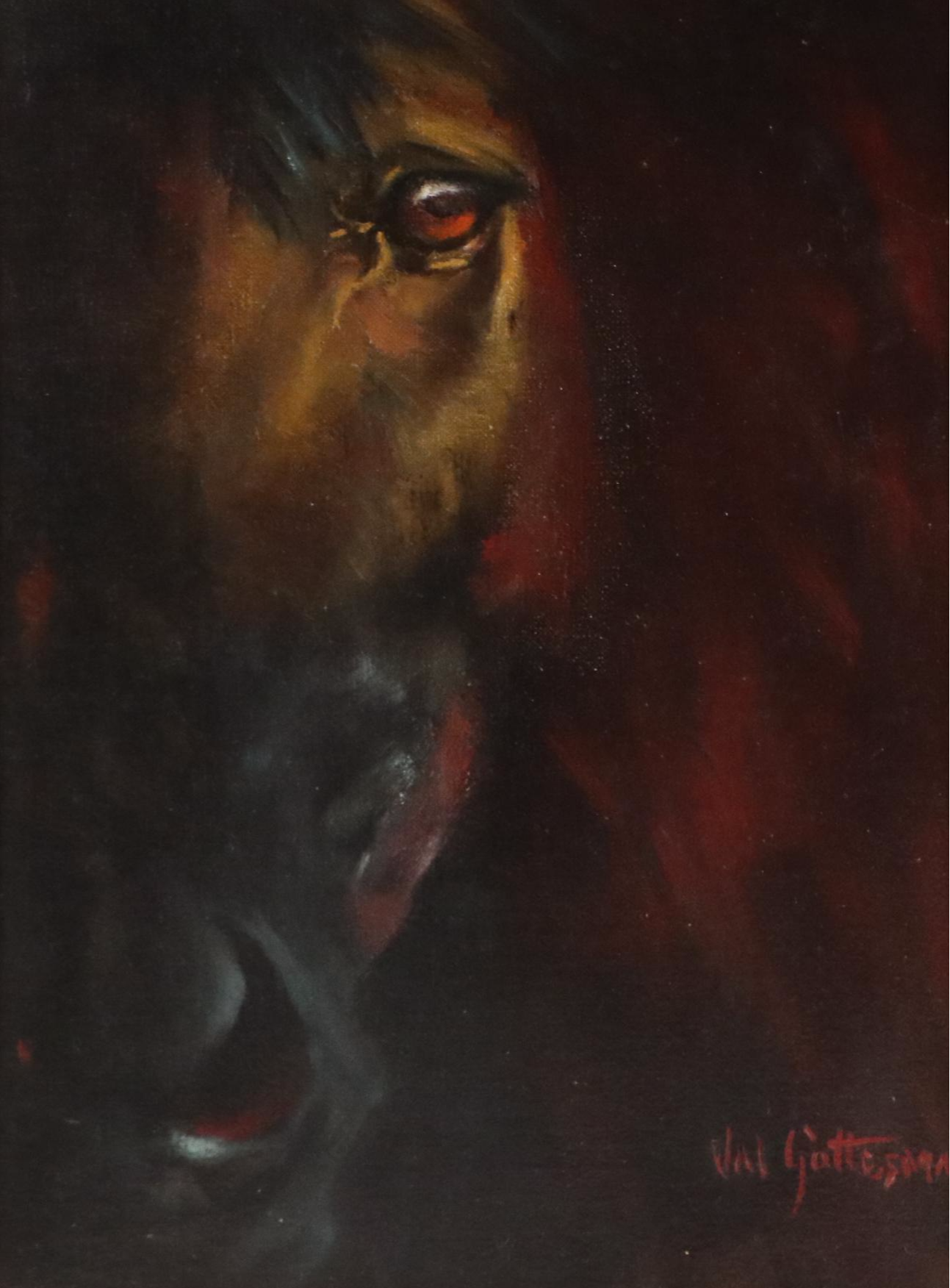 Val Gottesman Oil Painting of Close-Up Equine Portrait, Late 20th - 21st Century