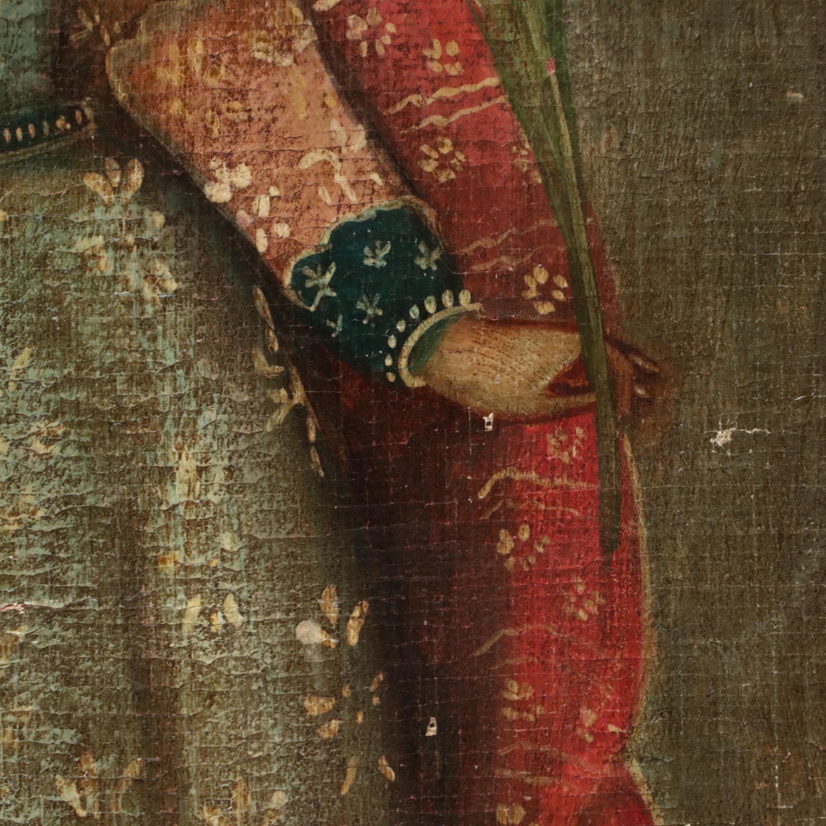 Spanish Colonial Cusco Style Oil Portrait of Martyred Female Saint