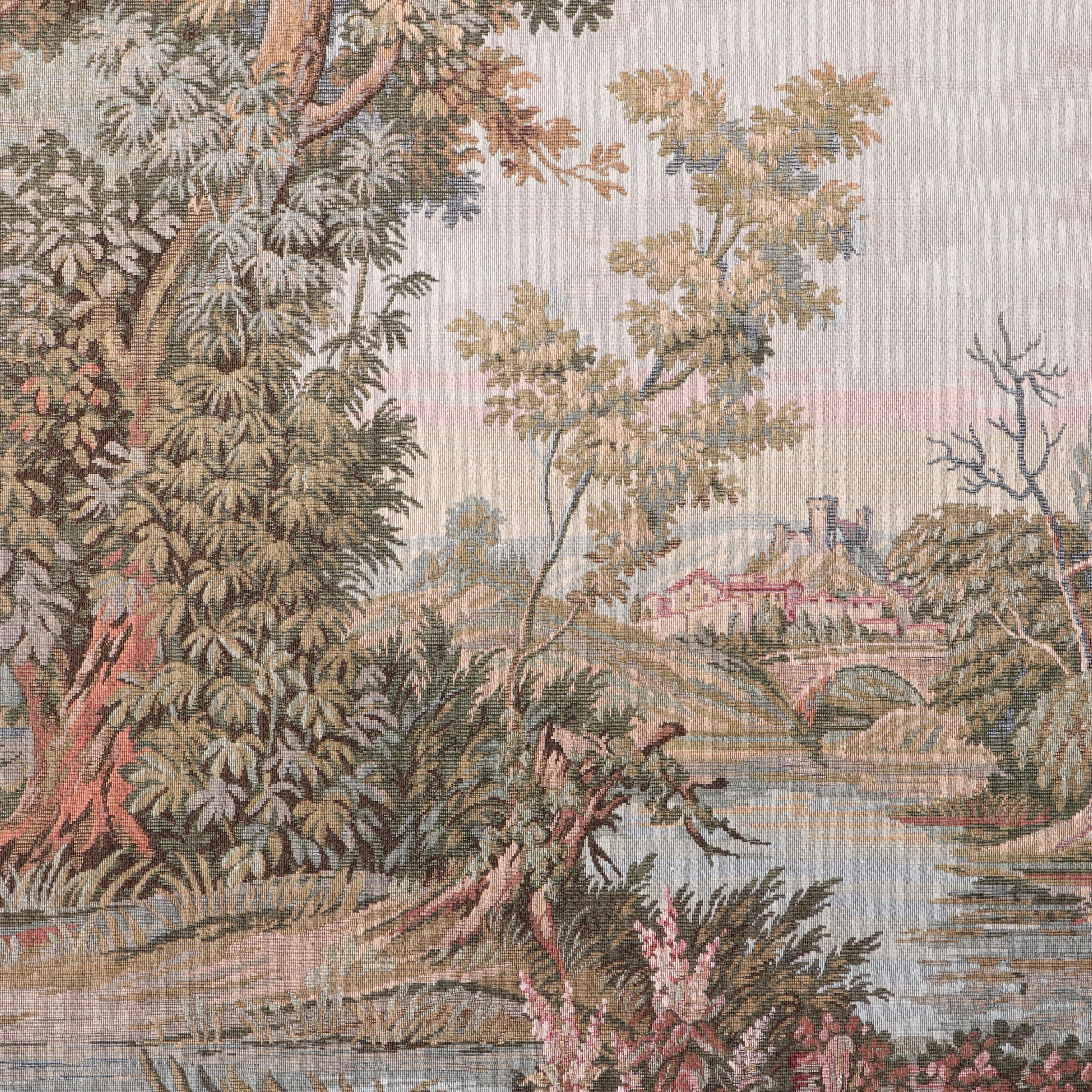 Genre Scene Countryside with Creek Wall Tapestry and Hanging Rod