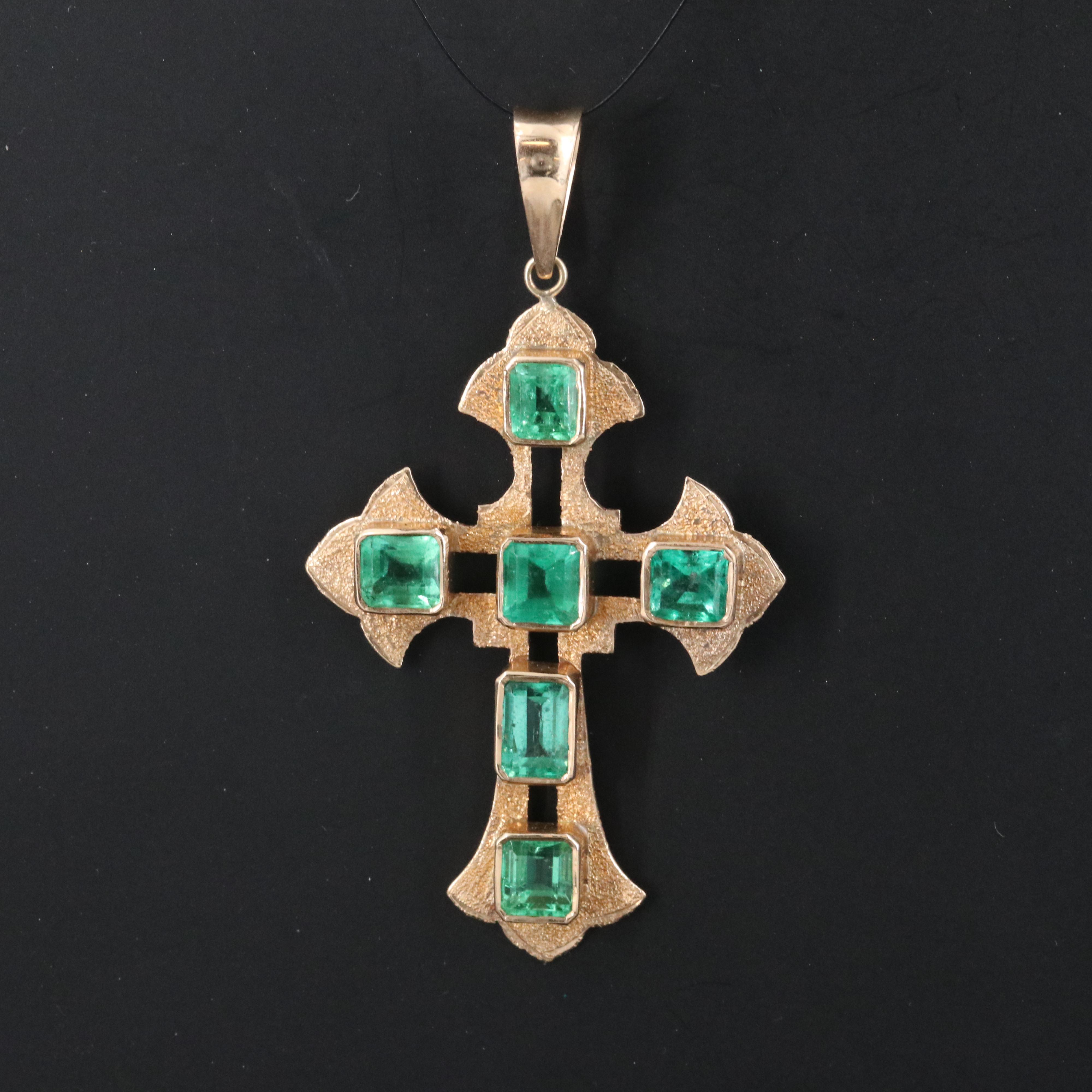 14K Emerald Cross Pendant