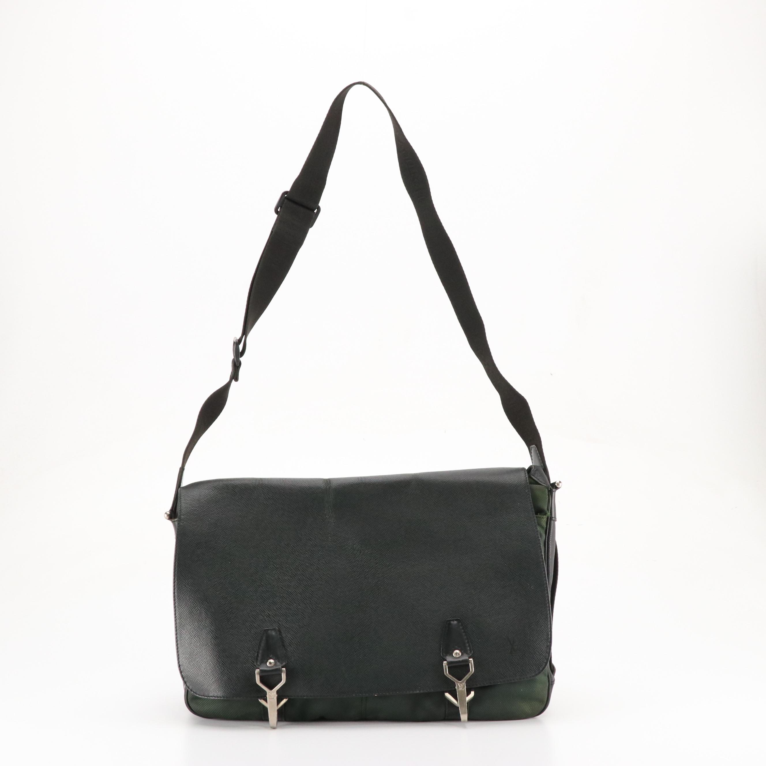 Louis Vuitton Dersou Messenger Bag in Dark Green Taiga Leather and Nylon Canvas