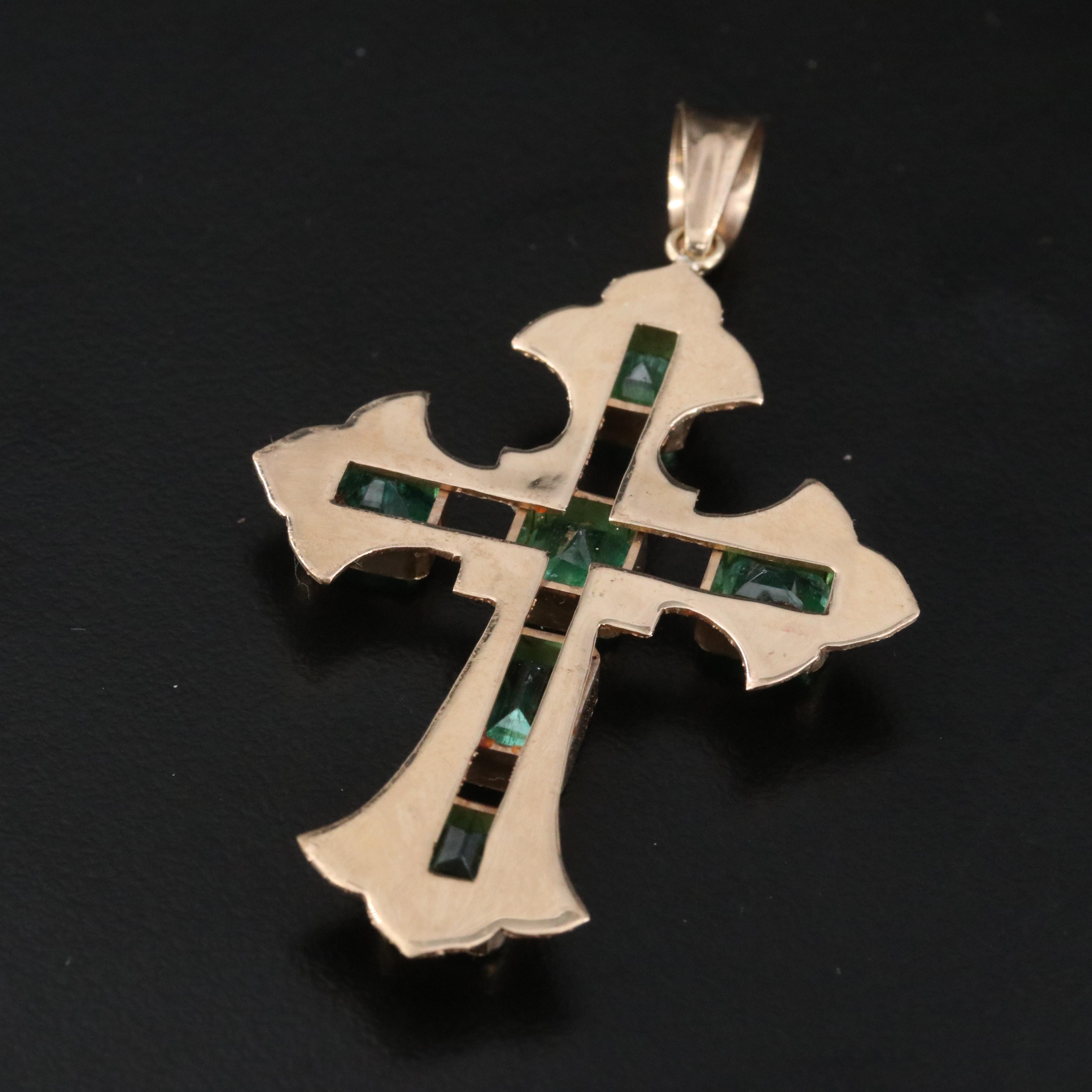 14K Emerald Cross Pendant