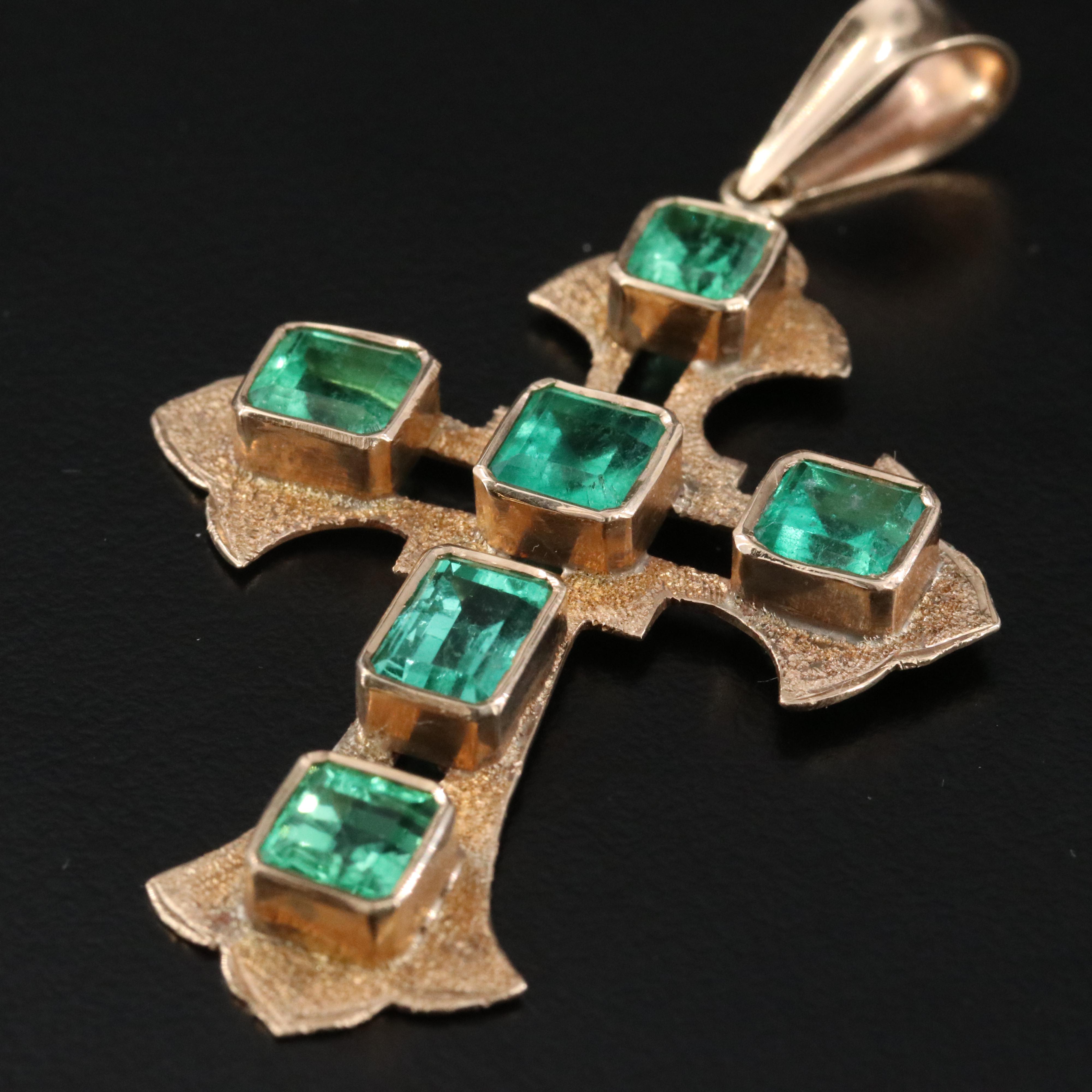 14K Emerald Cross Pendant