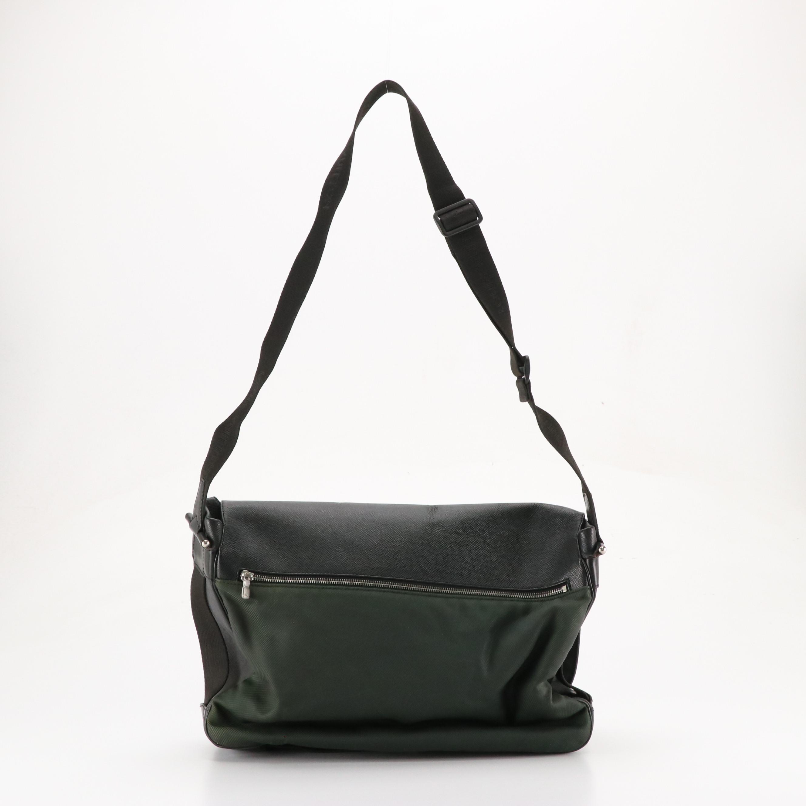 Louis Vuitton Dersou Messenger Bag in Dark Green Taiga Leather and Nylon Canvas