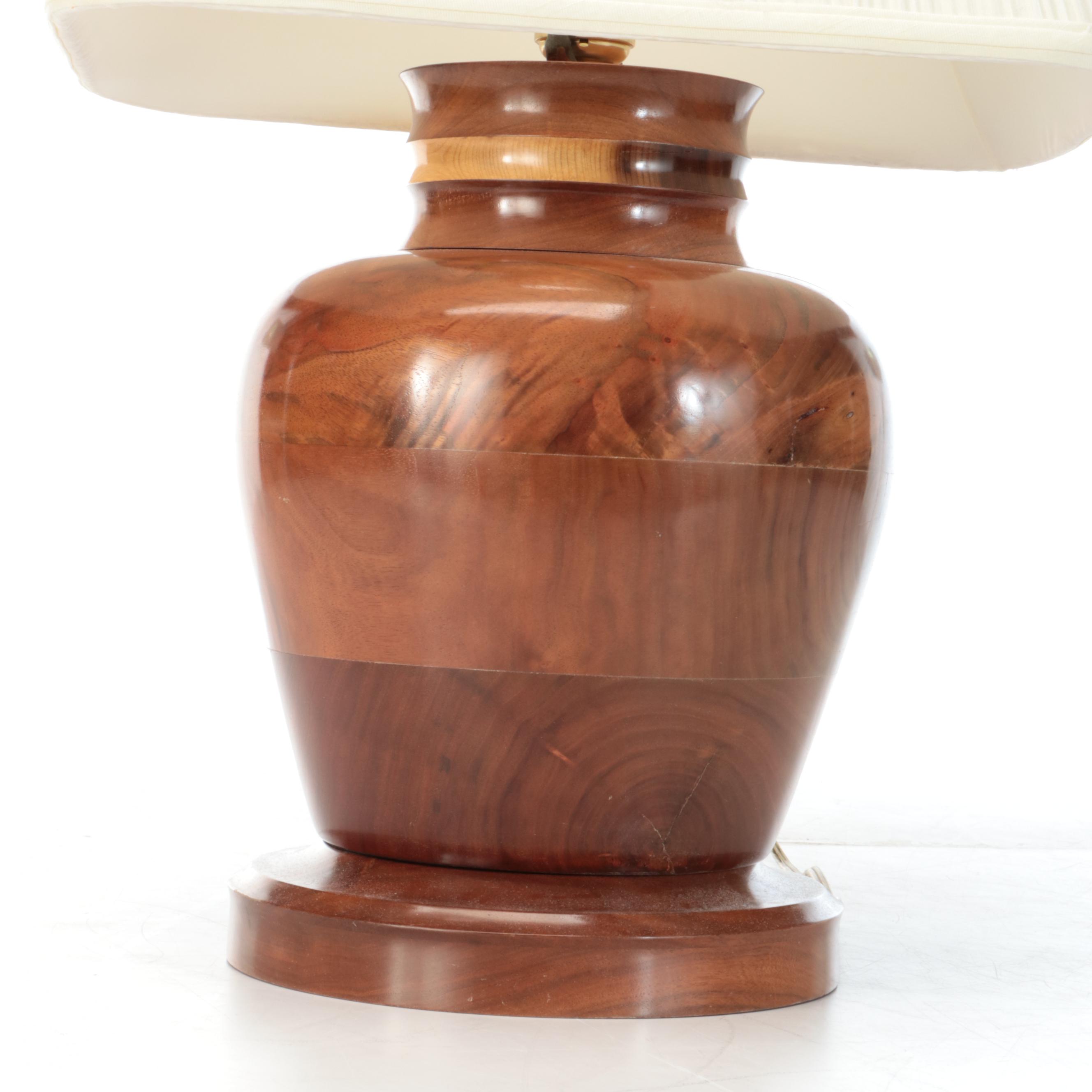 Mid Century Modern Style Wood Table Lamp with Fabric Shade