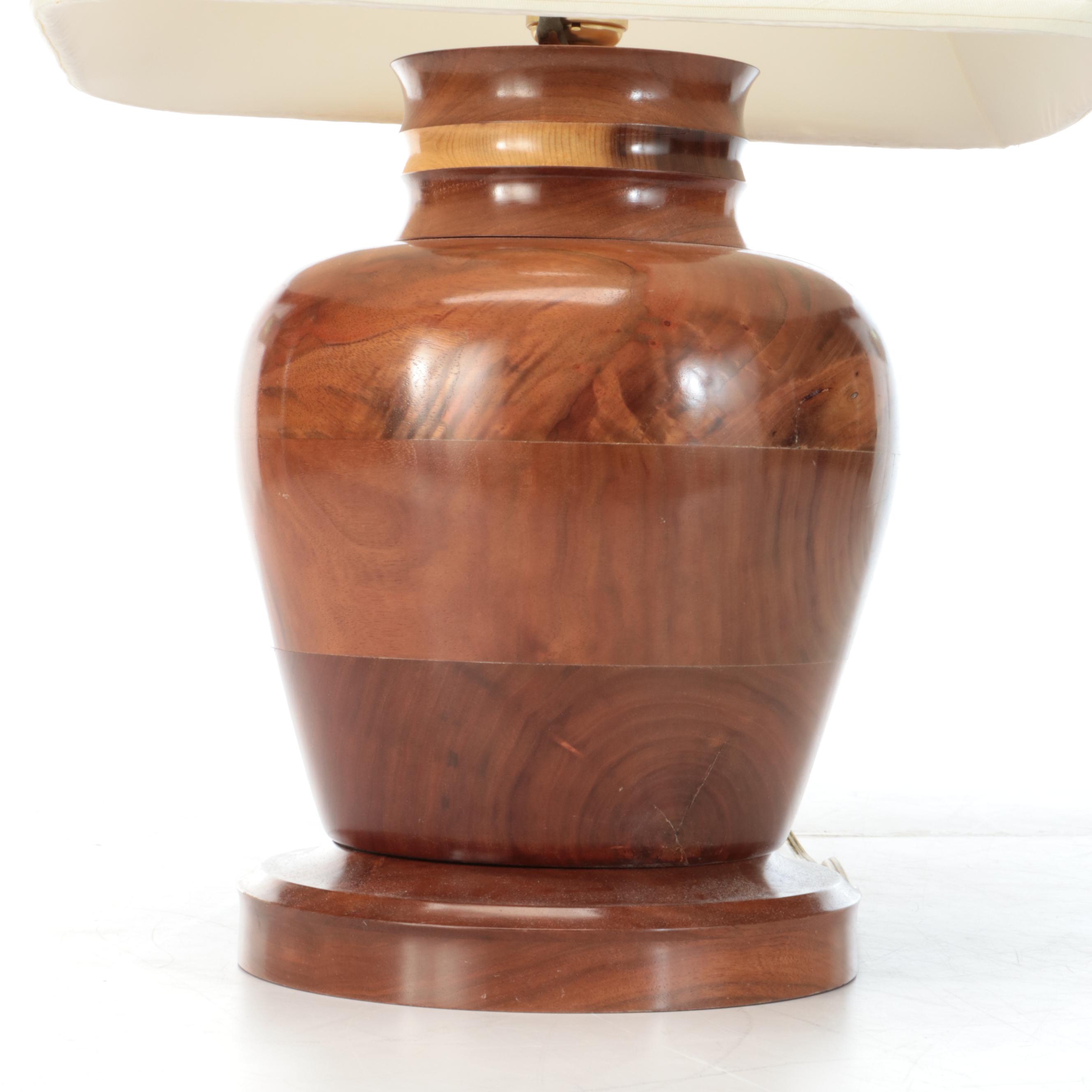 Mid Century Modern Style Wood Table Lamp with Fabric Shade