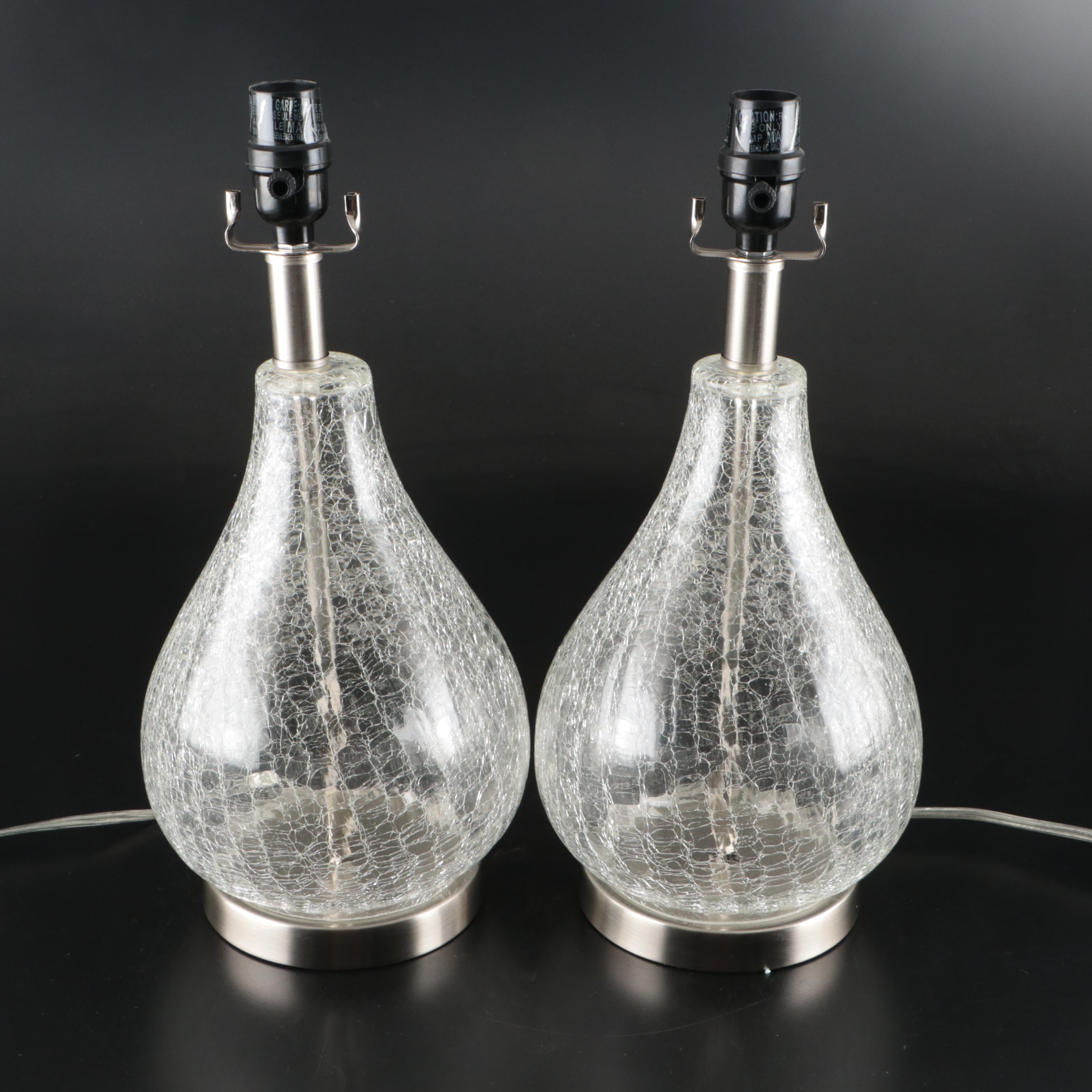 Crackle Glass Table Lamps with Linen Drum Shades