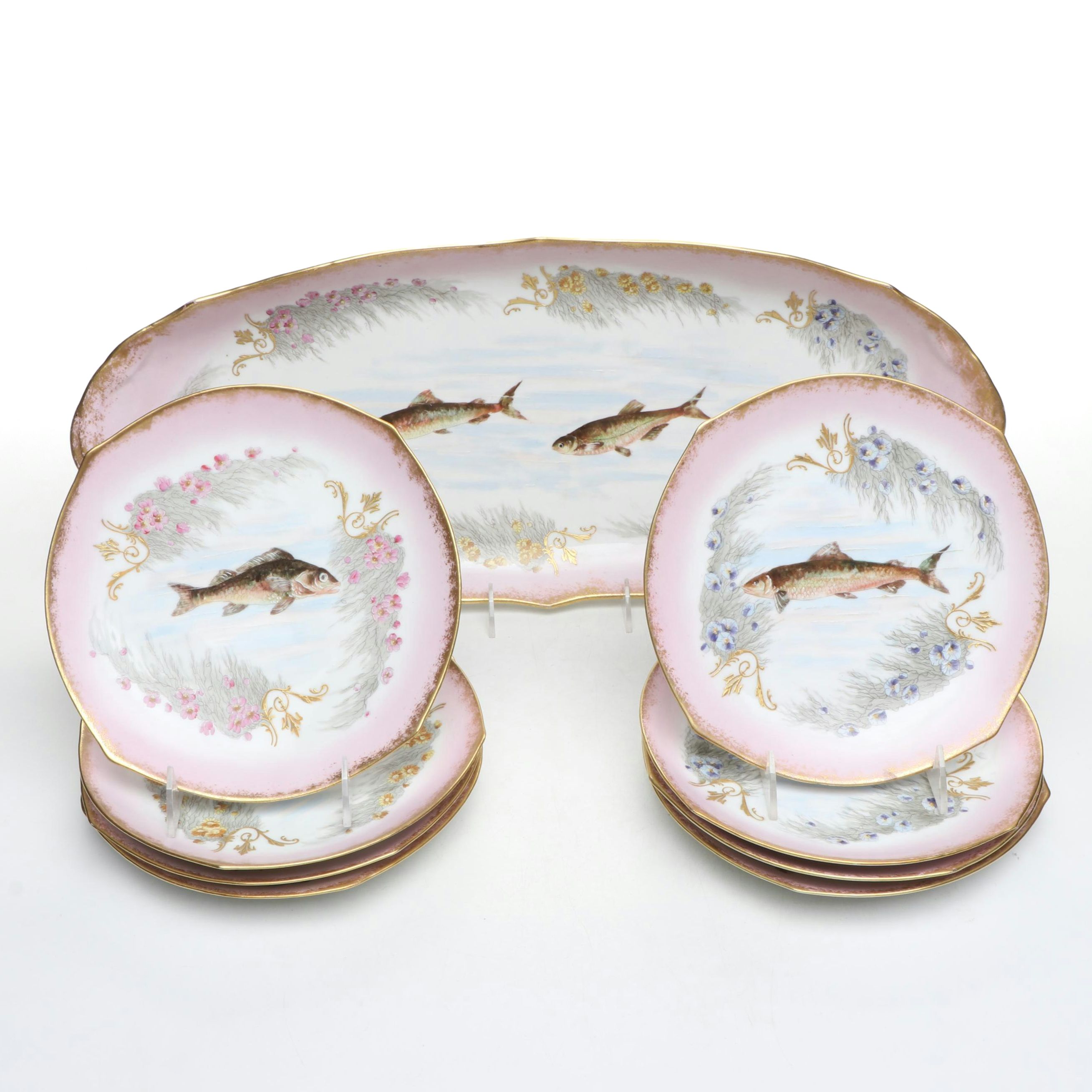 French Limoges Porcelain Fish Service, Late 19th/Early 20th Century