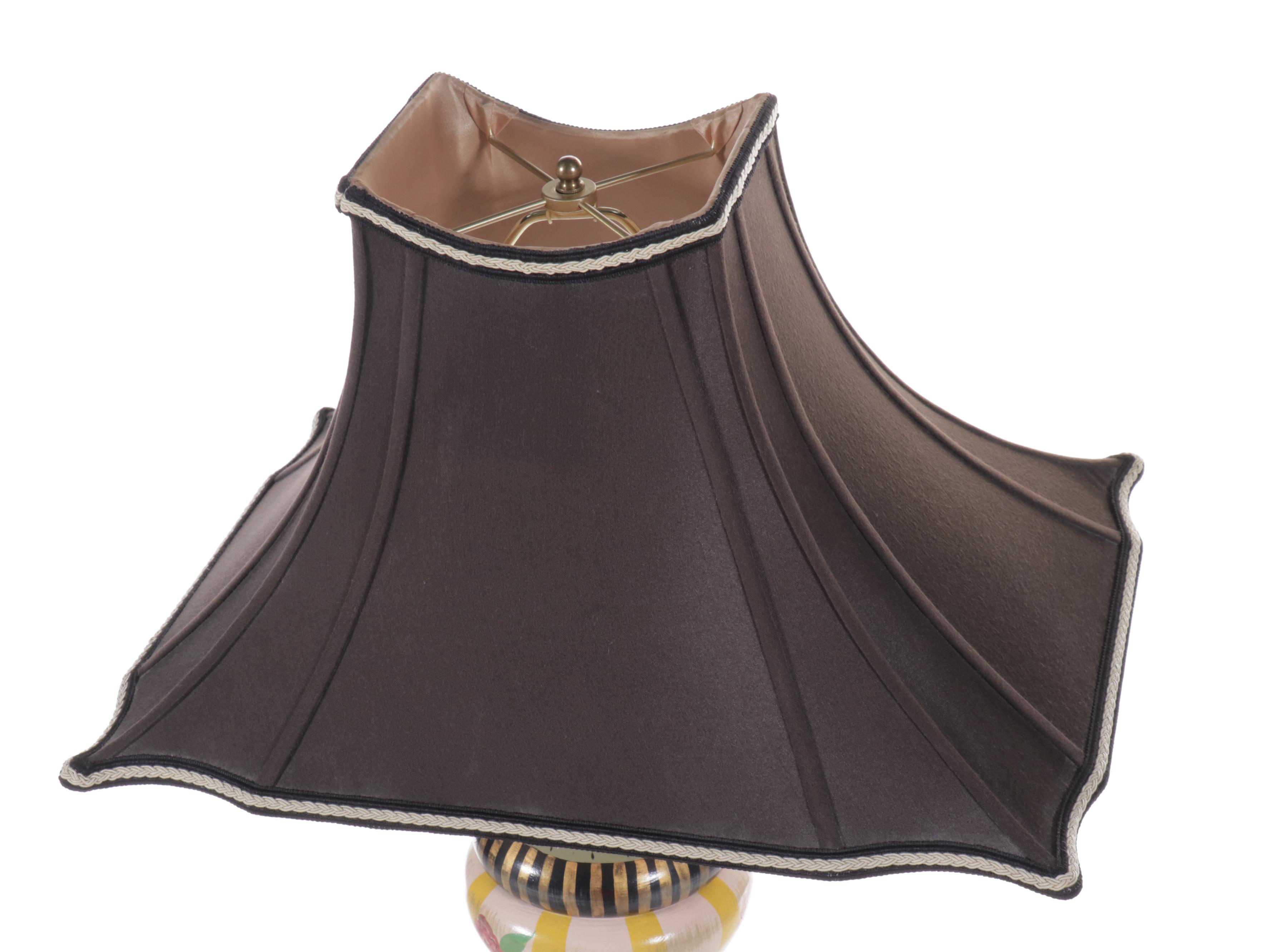 Stonehouse Farm Goods Hand-Painted Floor Lamp with Fancy Bell Silk Shade