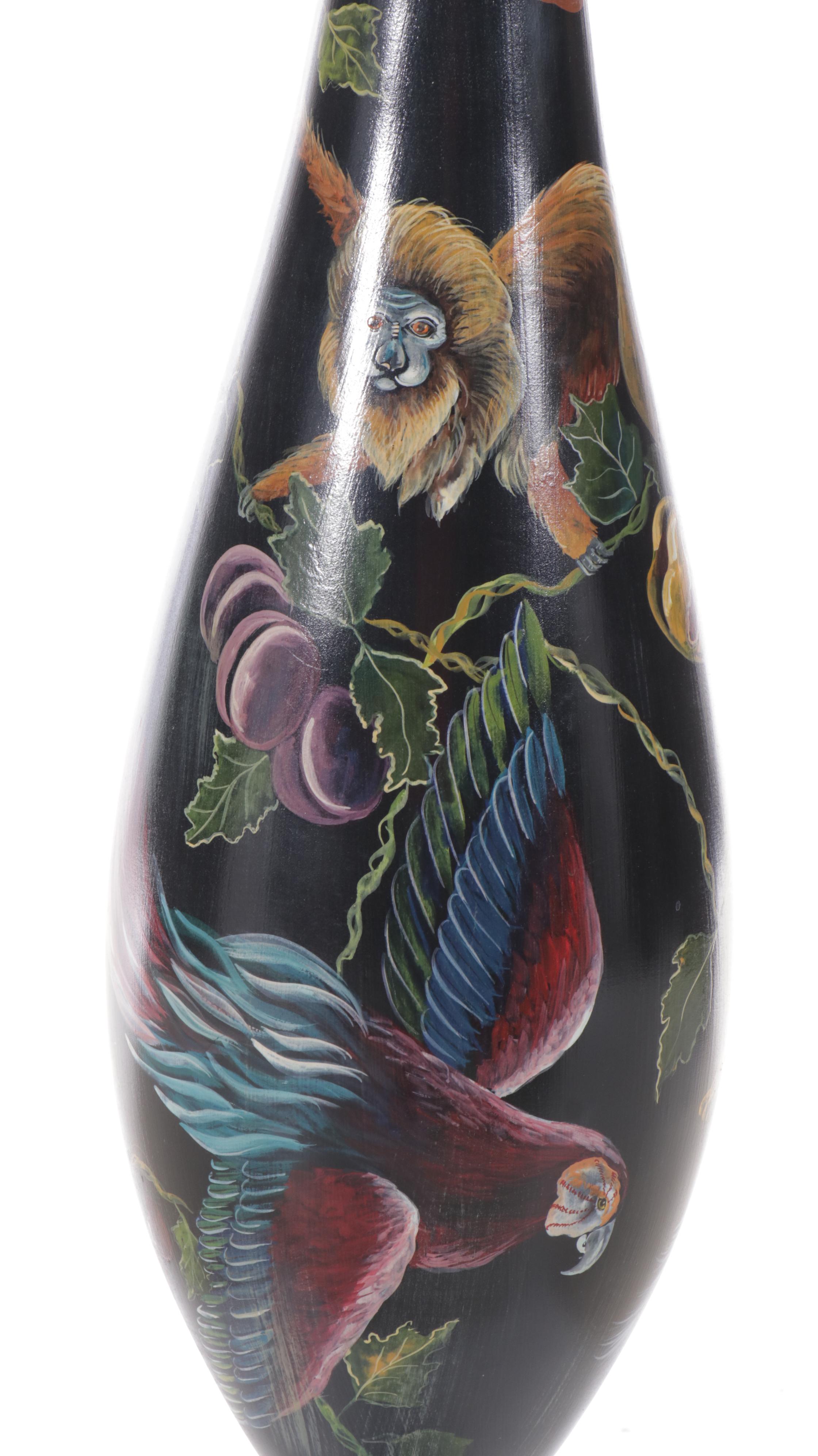 Stonehouse Farm Goods Hand-Painted Floor Lamp with Fancy Bell Silk Shade