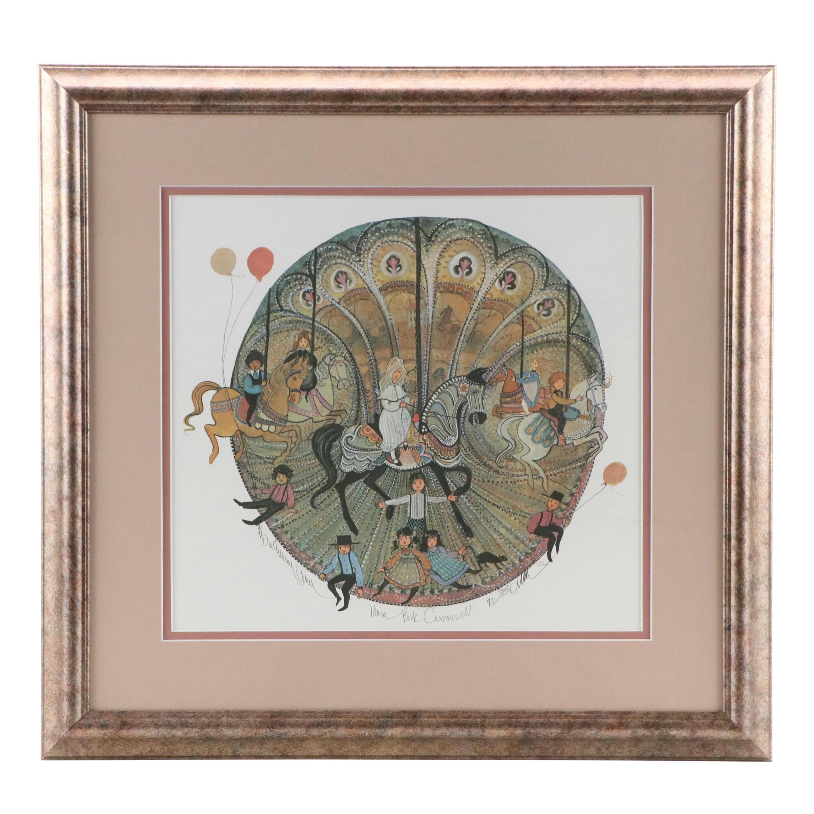 P. Buckley Moss Offset Lithograph "Hora Park Carousel," 1992