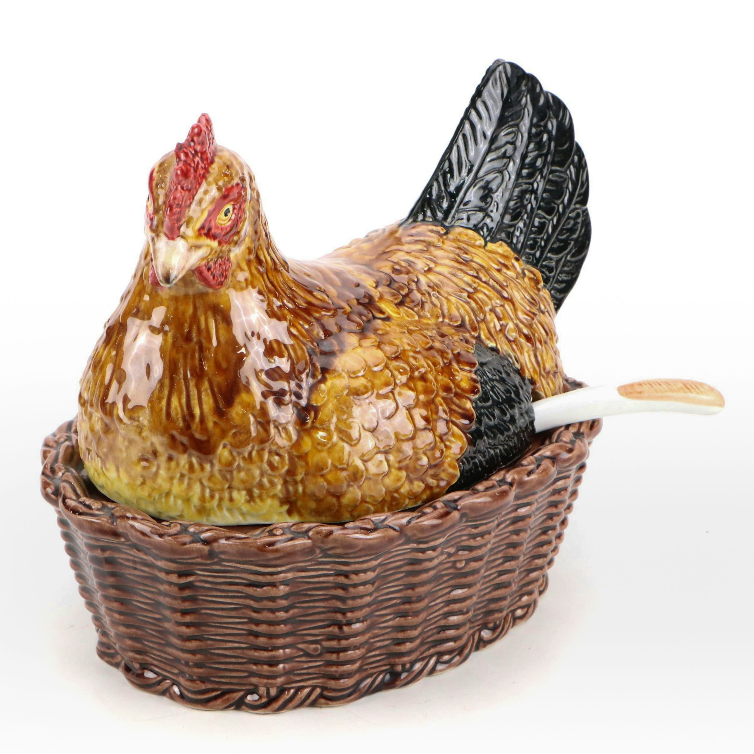Vintage Hen in Basket Ceramic Soup Tureen