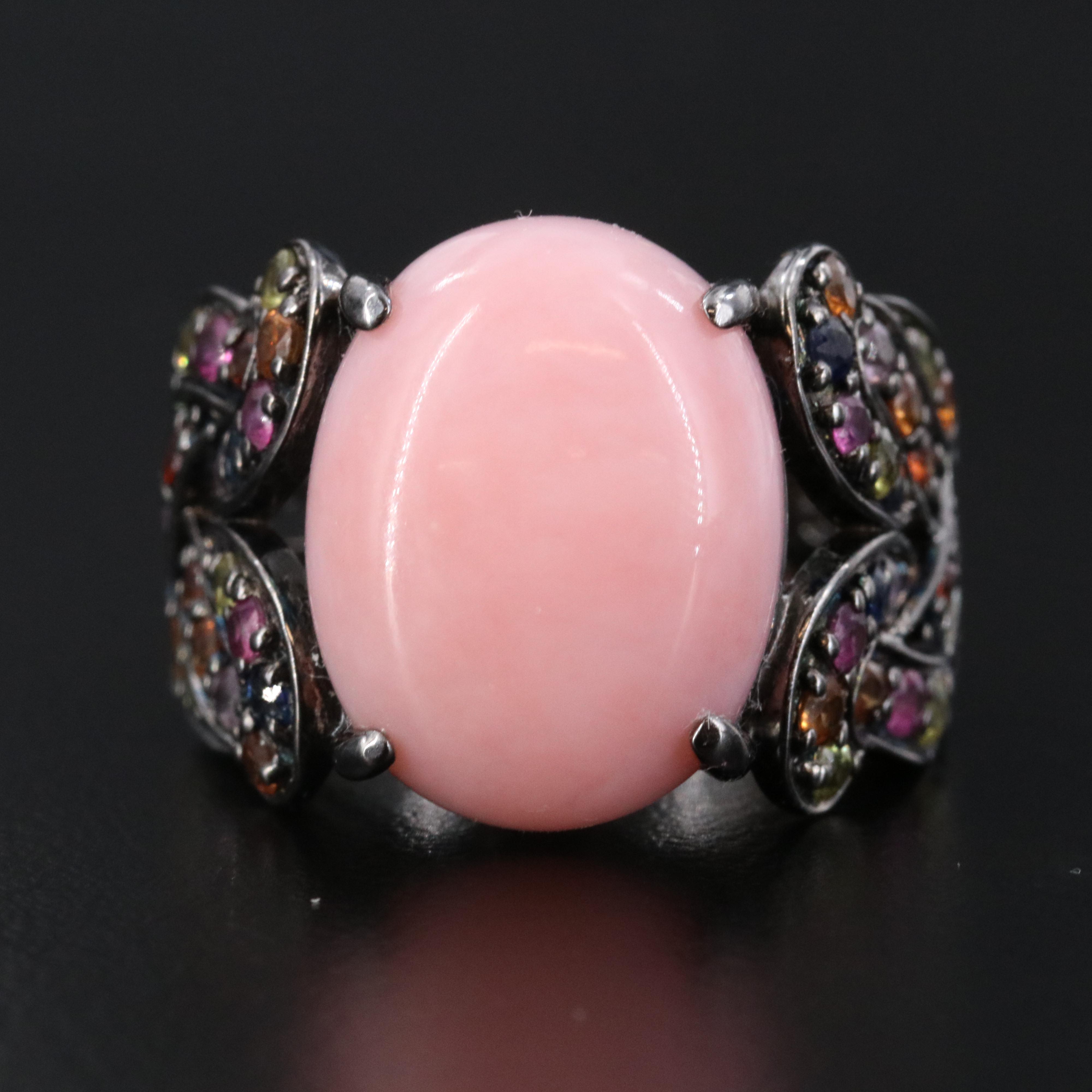 Carlo Viani Sterling Braided Ring with Pink Opal and Sapphire