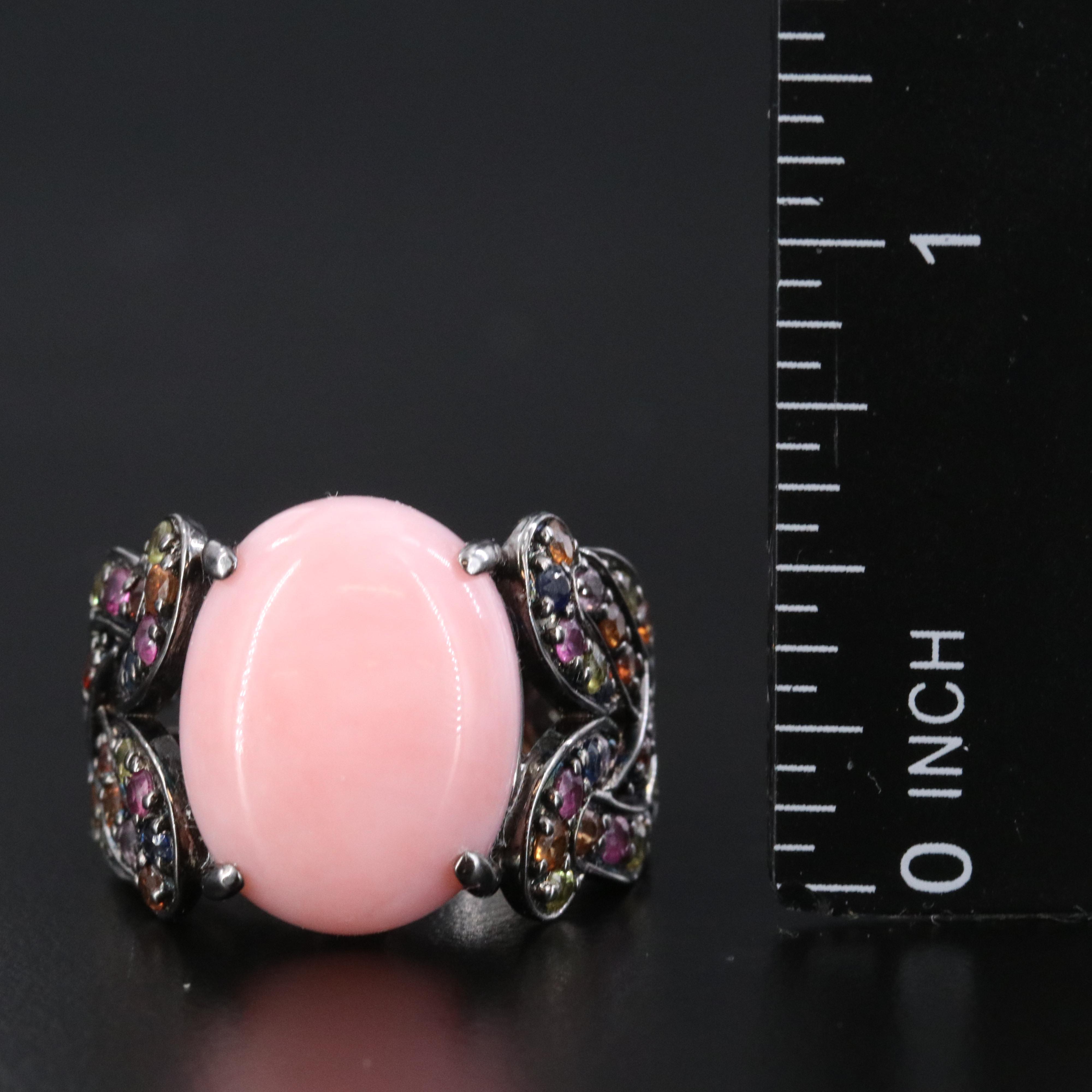 Carlo Viani Sterling Braided Ring with Pink Opal and Sapphire