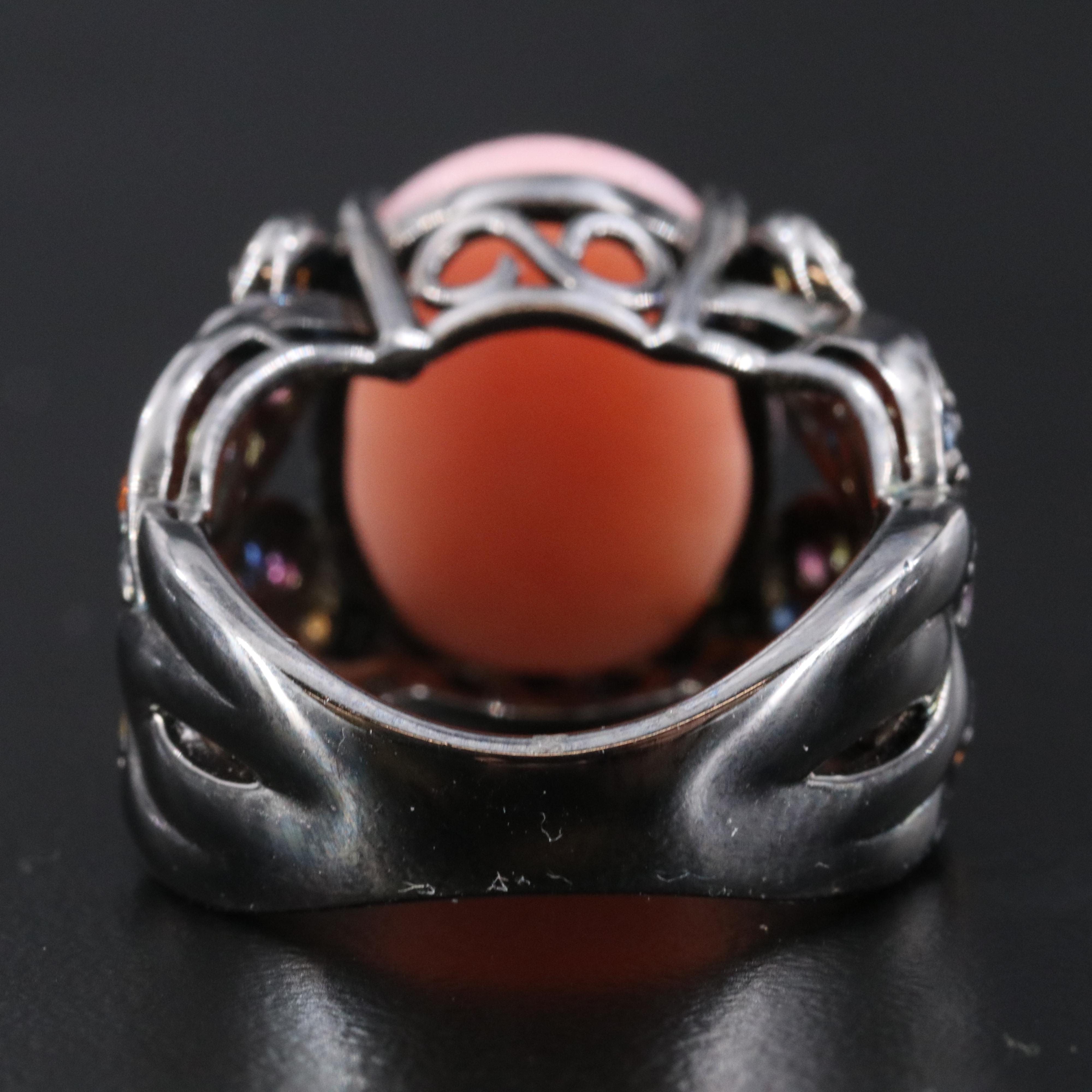 Carlo Viani Sterling Braided Ring with Pink Opal and Sapphire