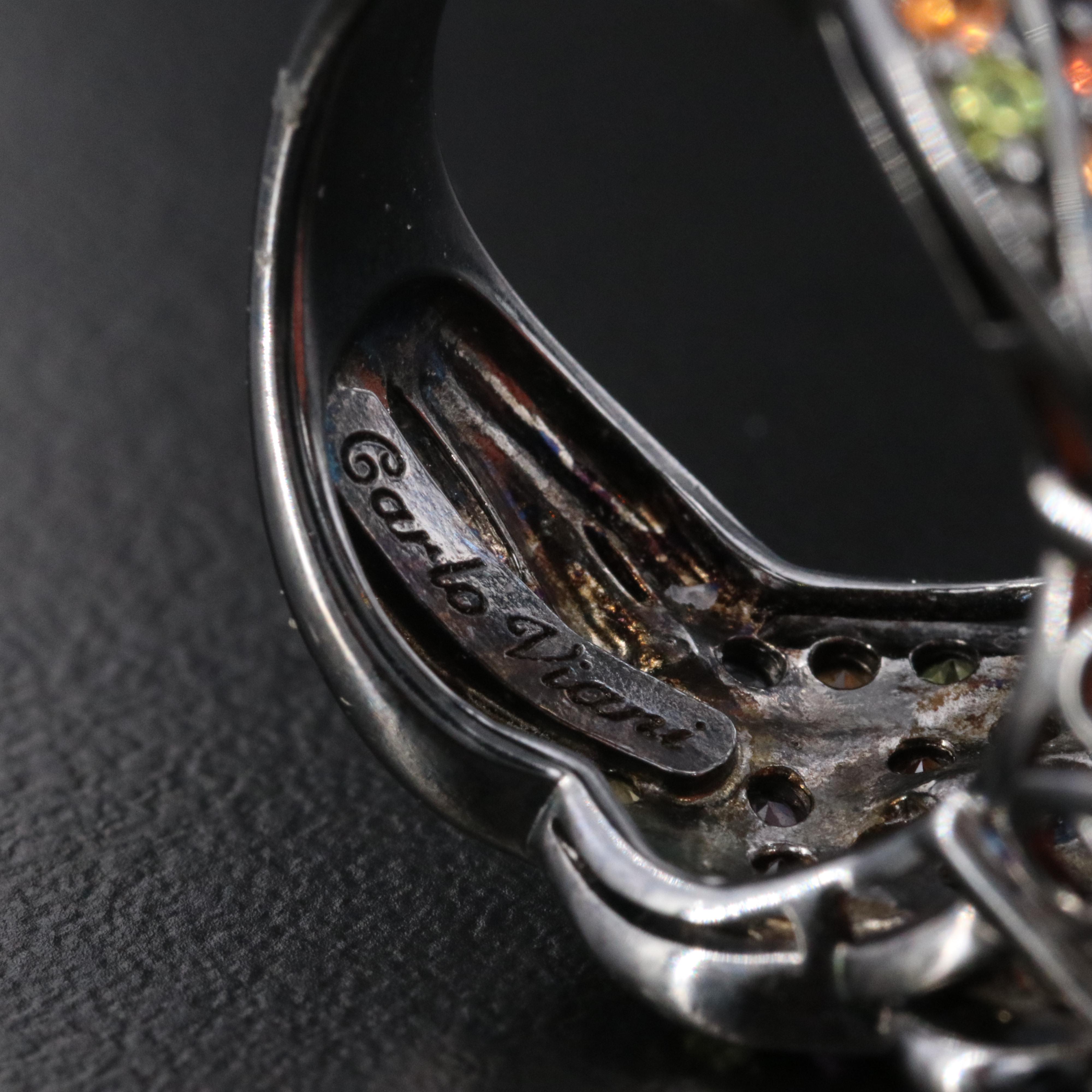 Carlo Viani Sterling Braided Ring with Pink Opal and Sapphire