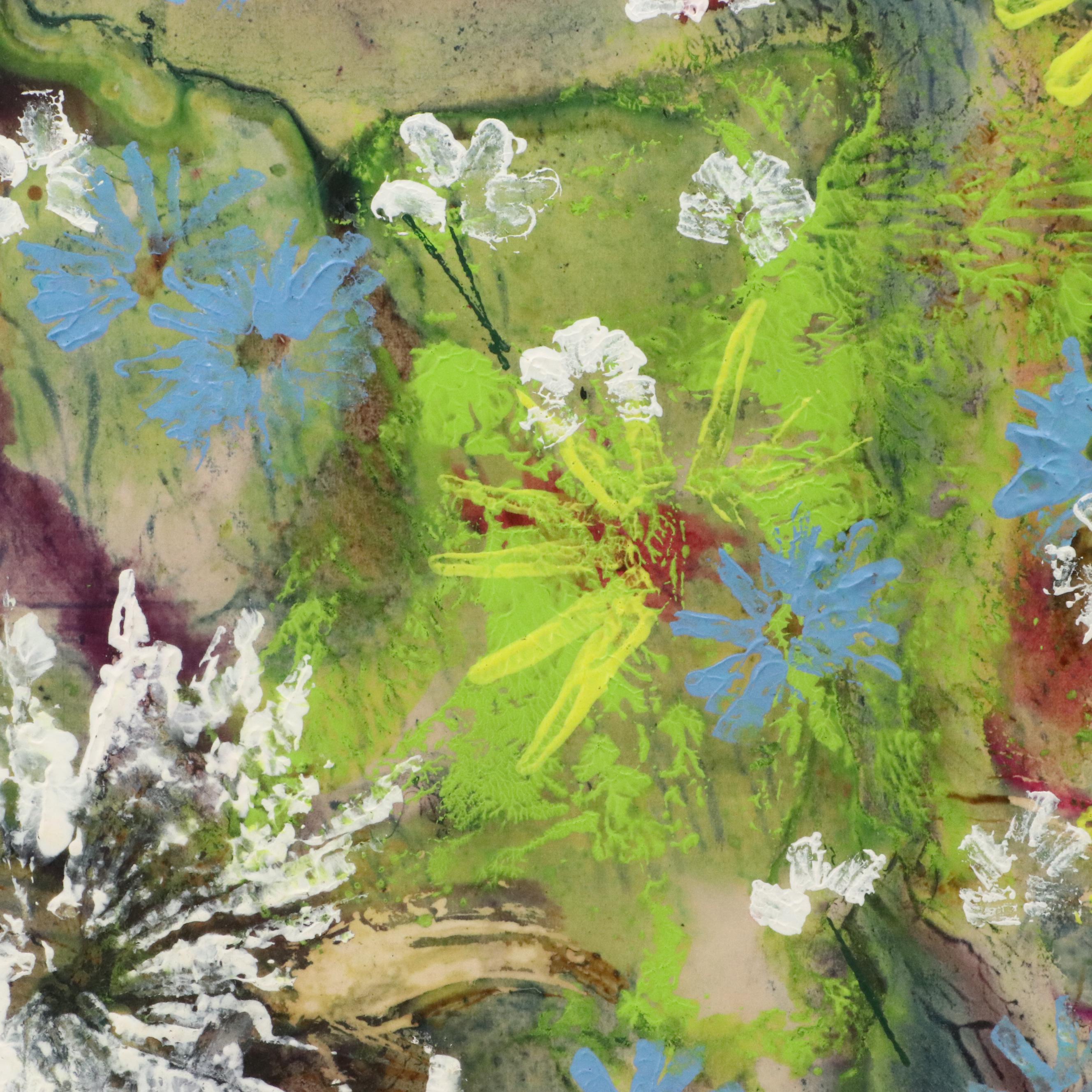 R. Kuntz Stylized Floral Acrylic Painting, 1971