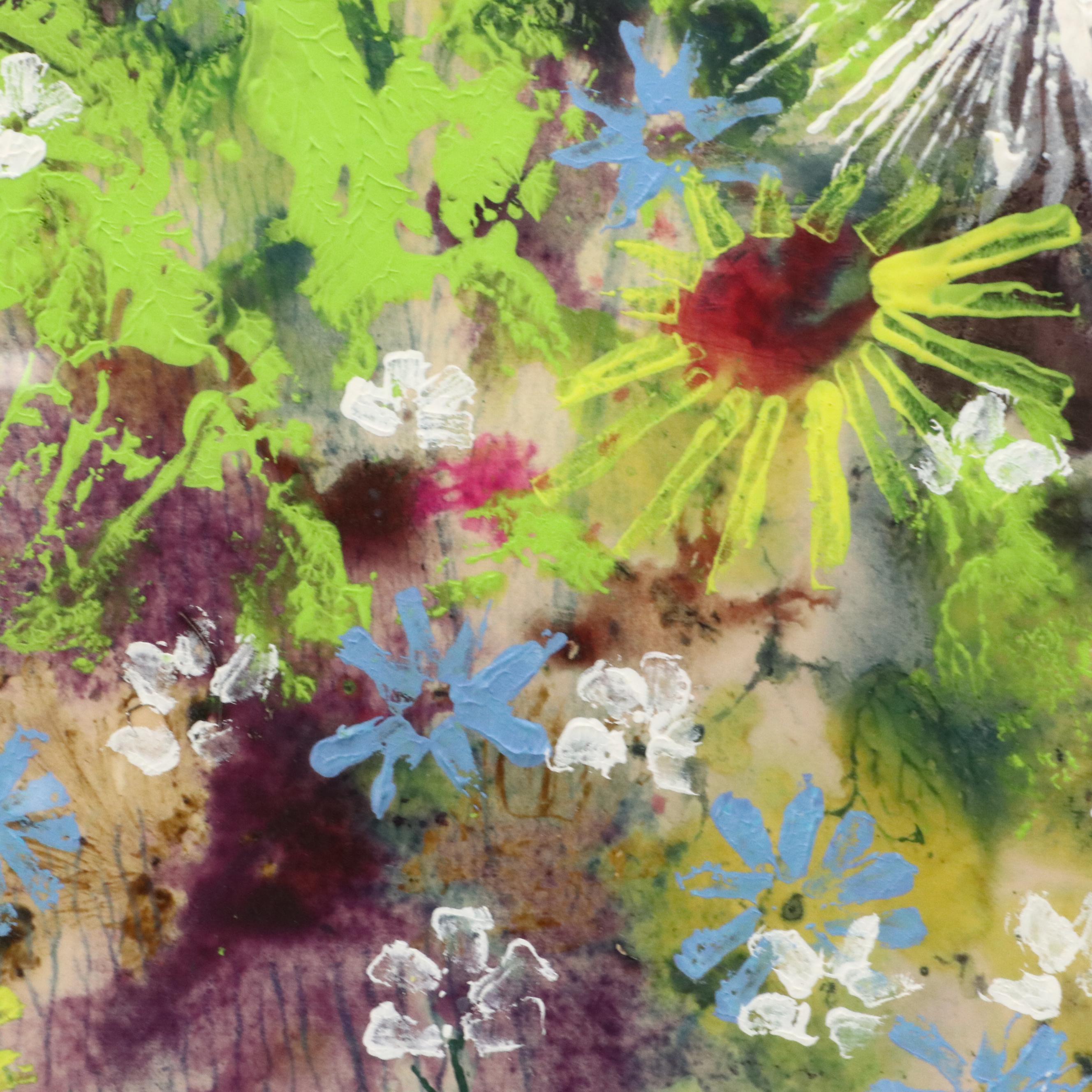 R. Kuntz Stylized Floral Acrylic Painting, 1971