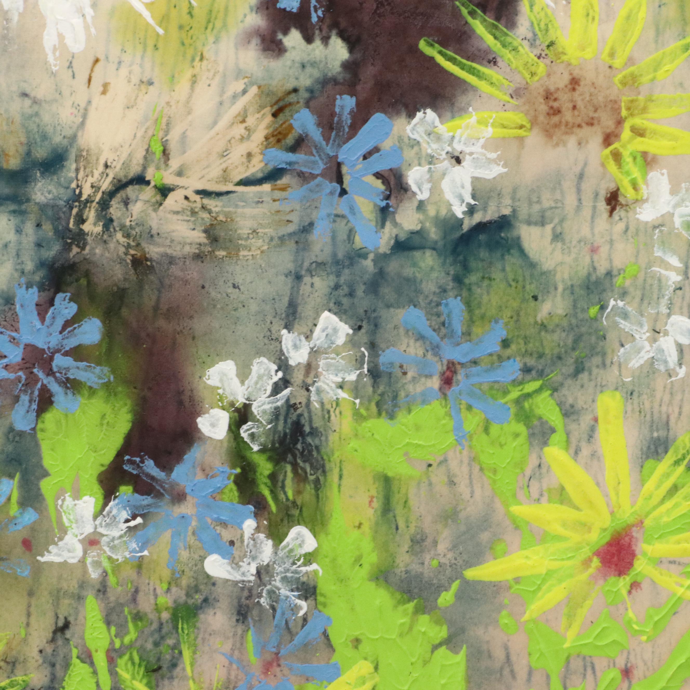 R. Kuntz Stylized Floral Acrylic Painting, 1971