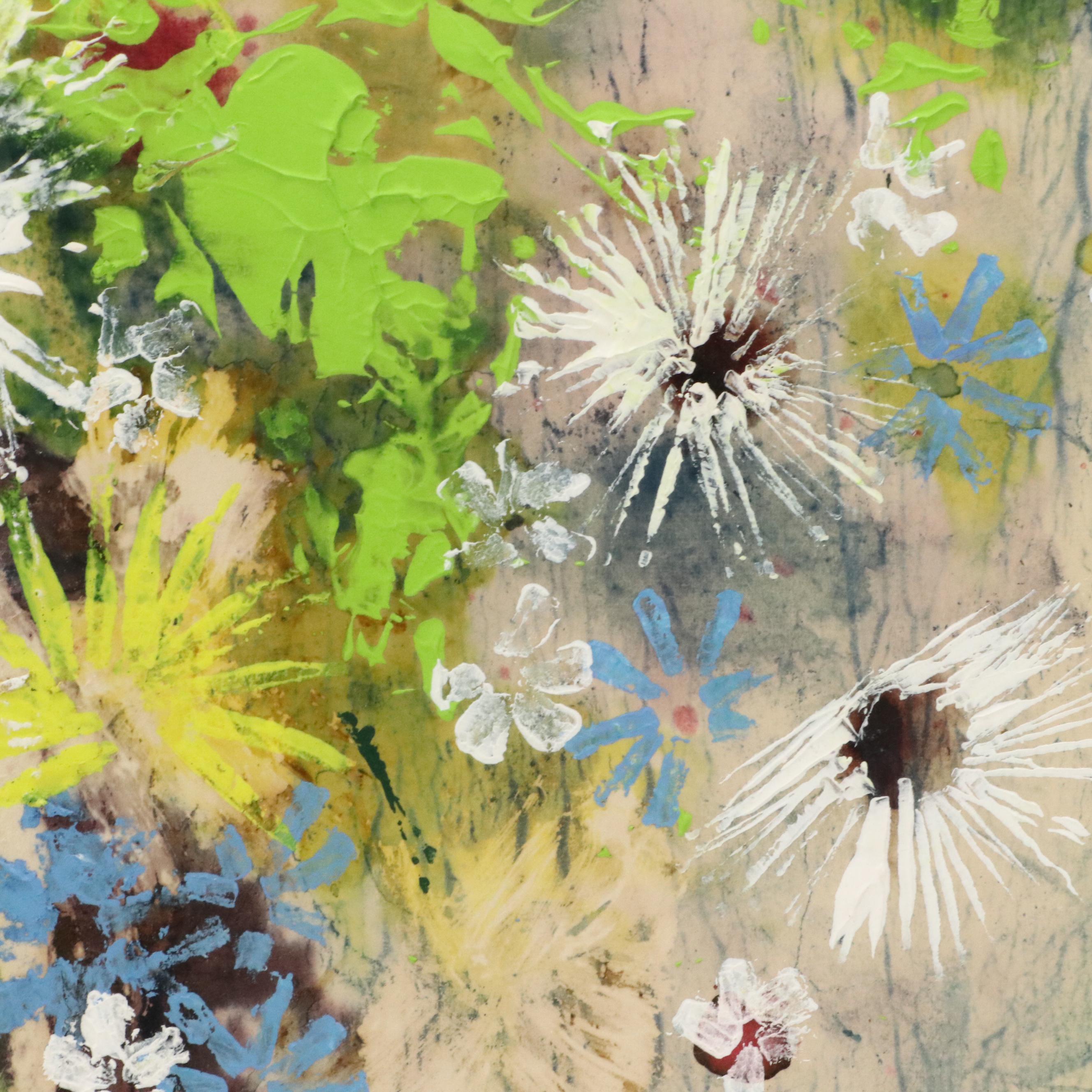 R. Kuntz Stylized Floral Acrylic Painting, 1971