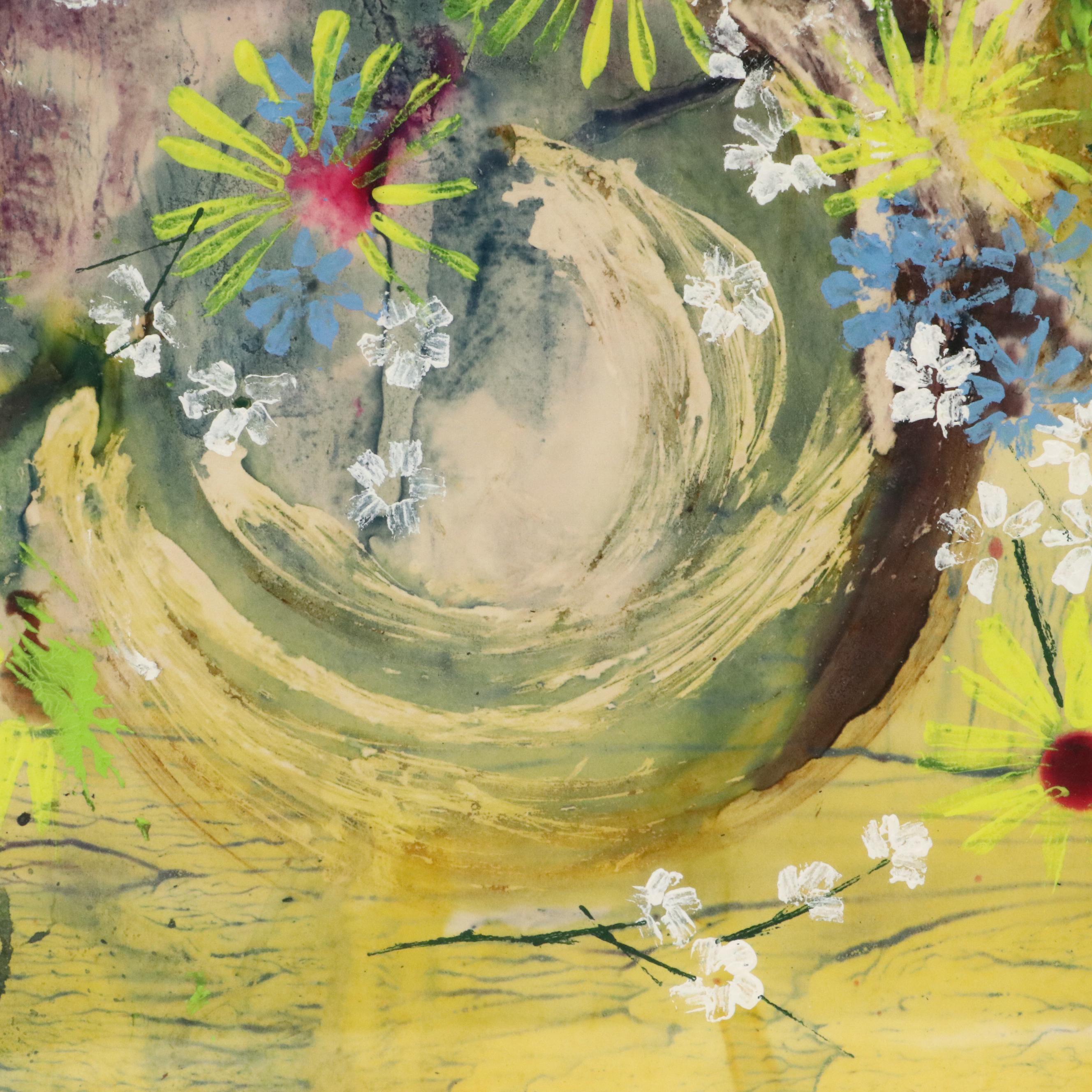 R. Kuntz Stylized Floral Acrylic Painting, 1971