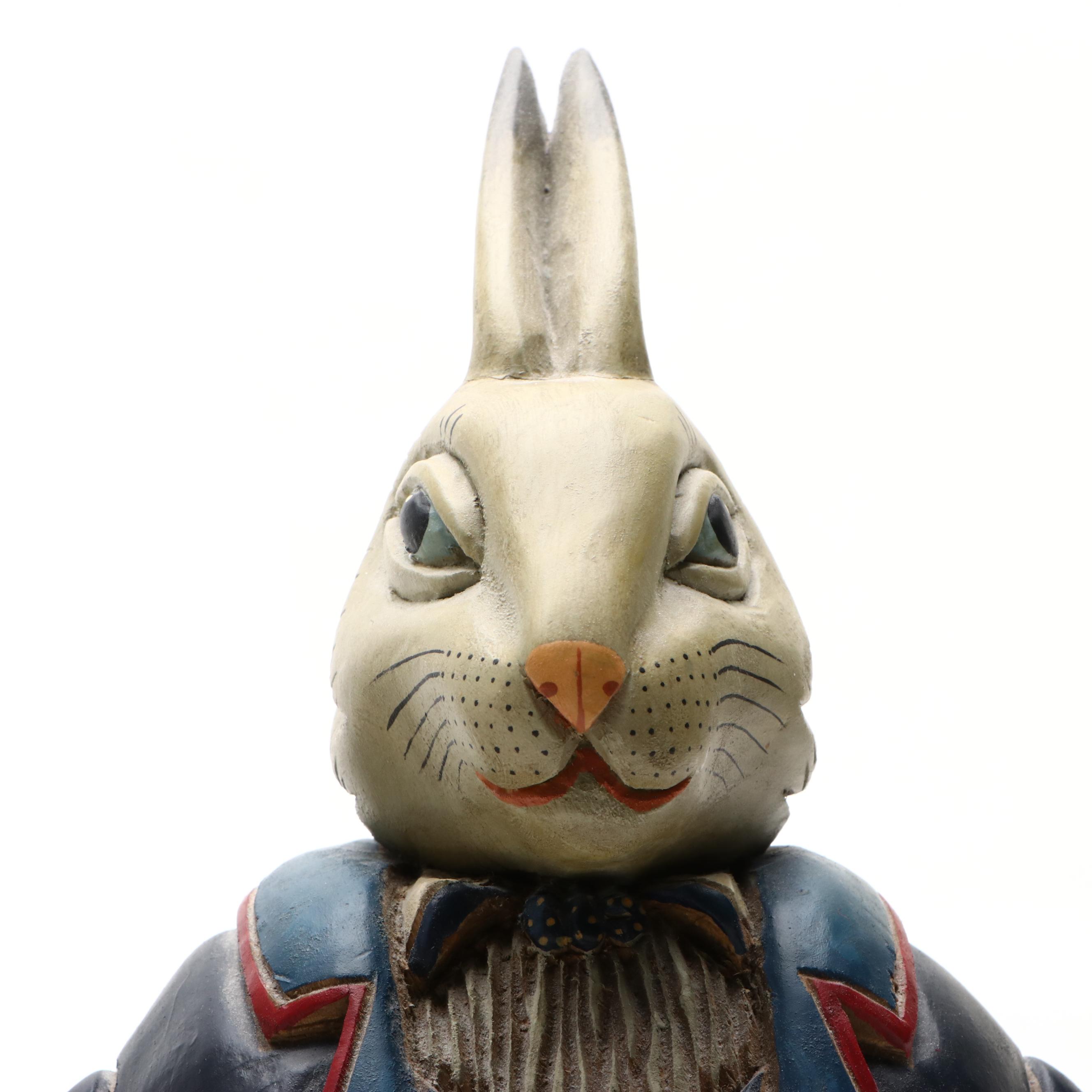 Hand-Painted Carved Wood Rabbit Figures