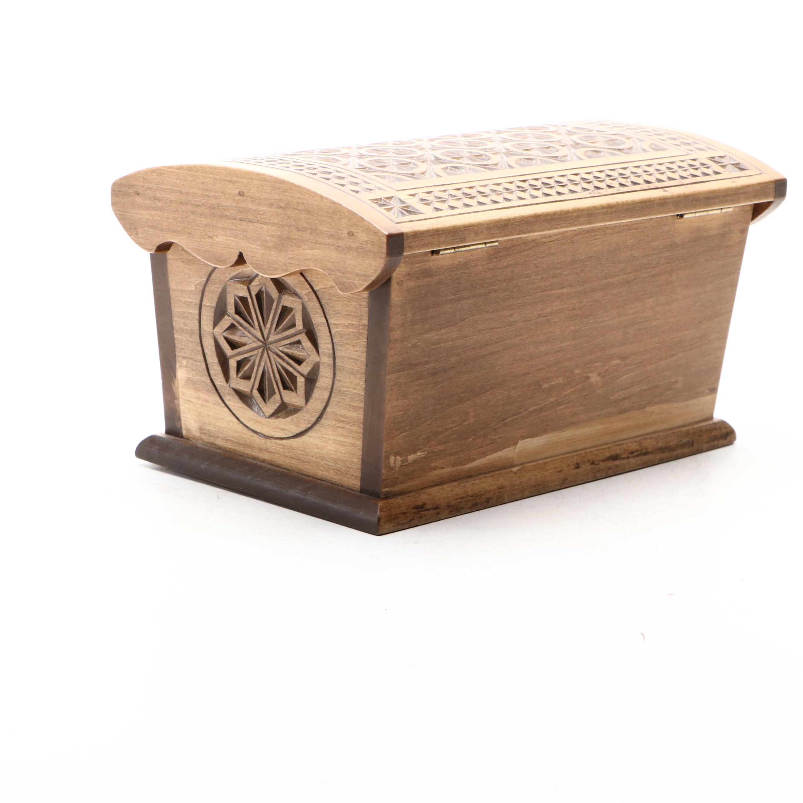 Carved Wood Decorative Box Signed "W. Grittner, 1991"