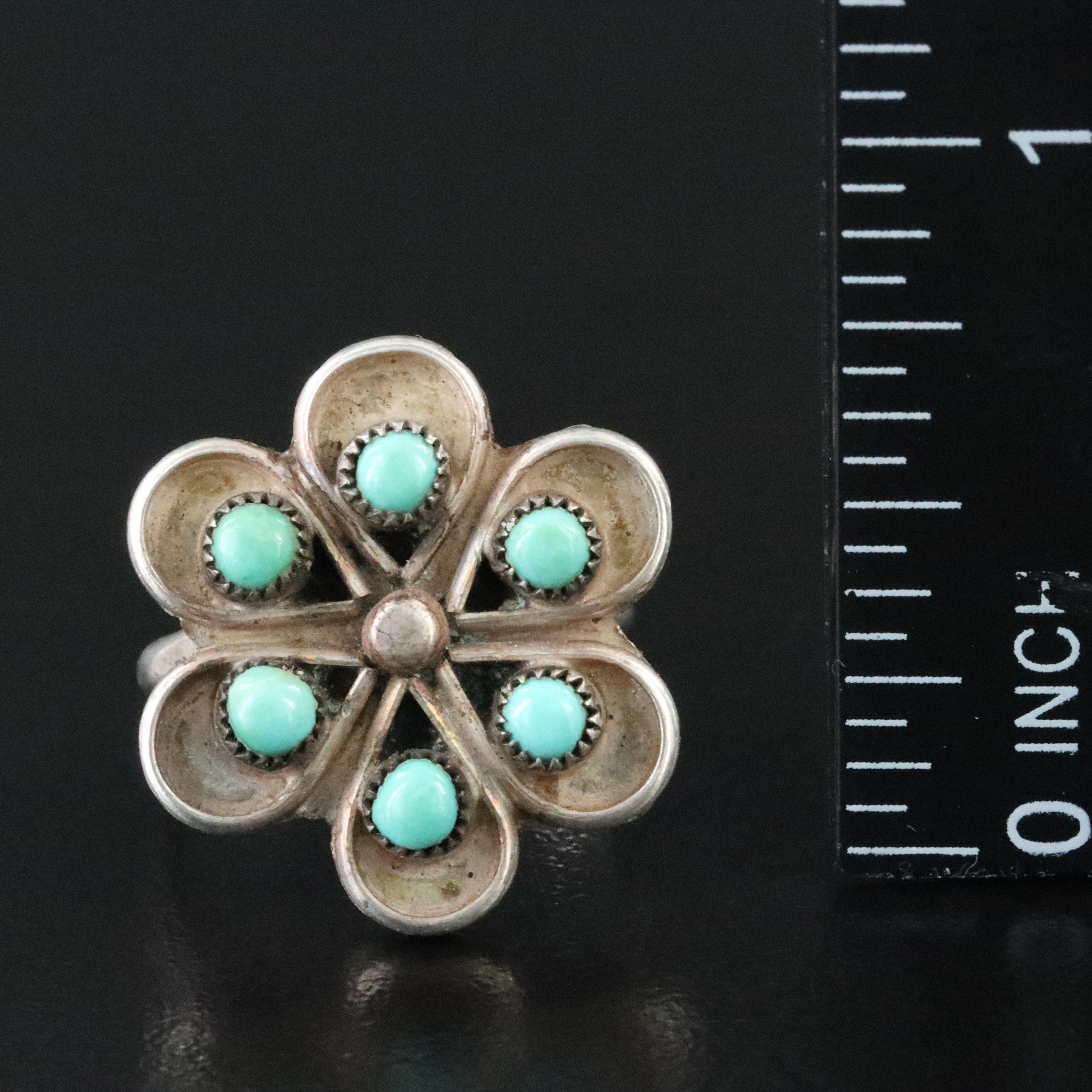Western Style Sterling Turquoise Flower Ring