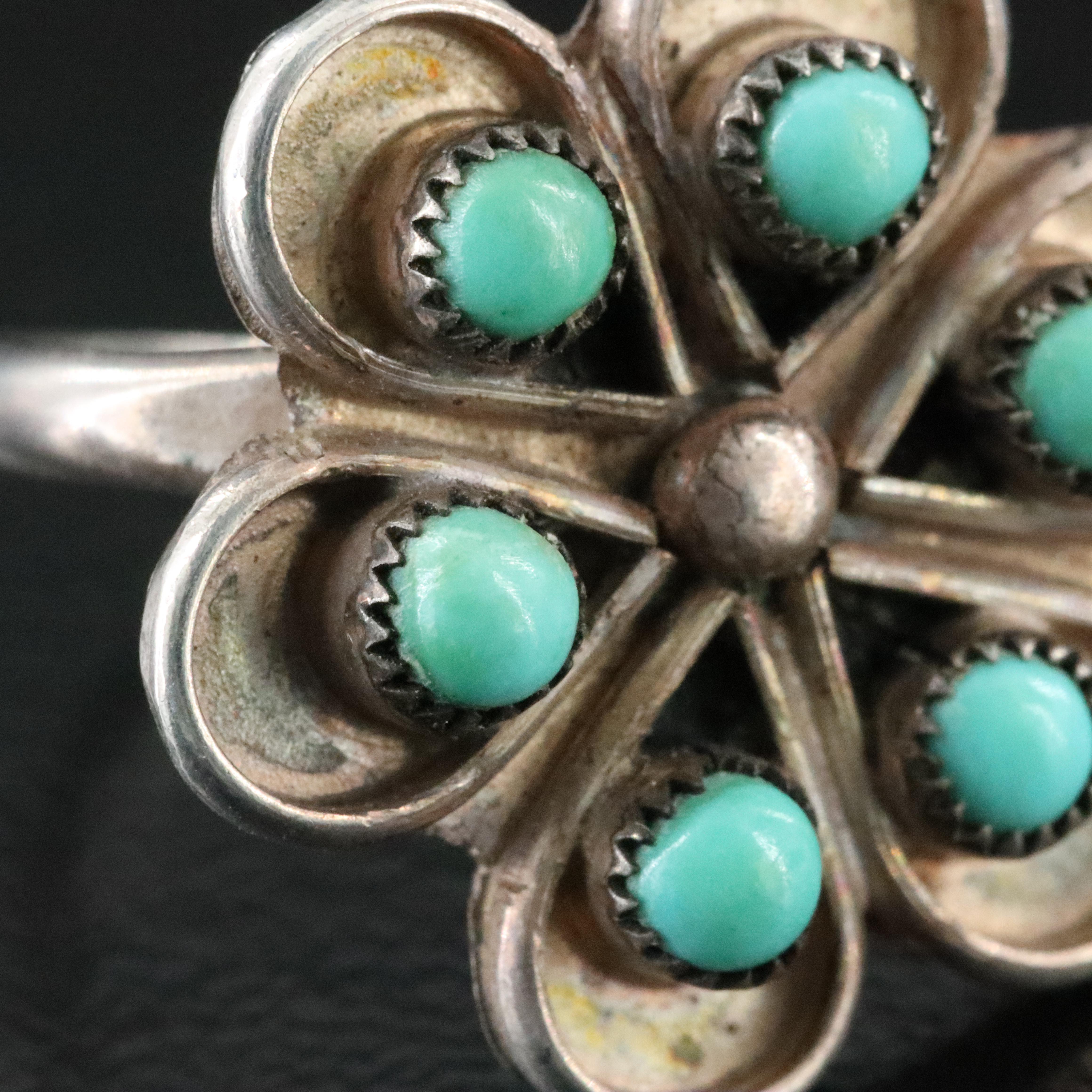 Western Style Sterling Turquoise Flower Ring