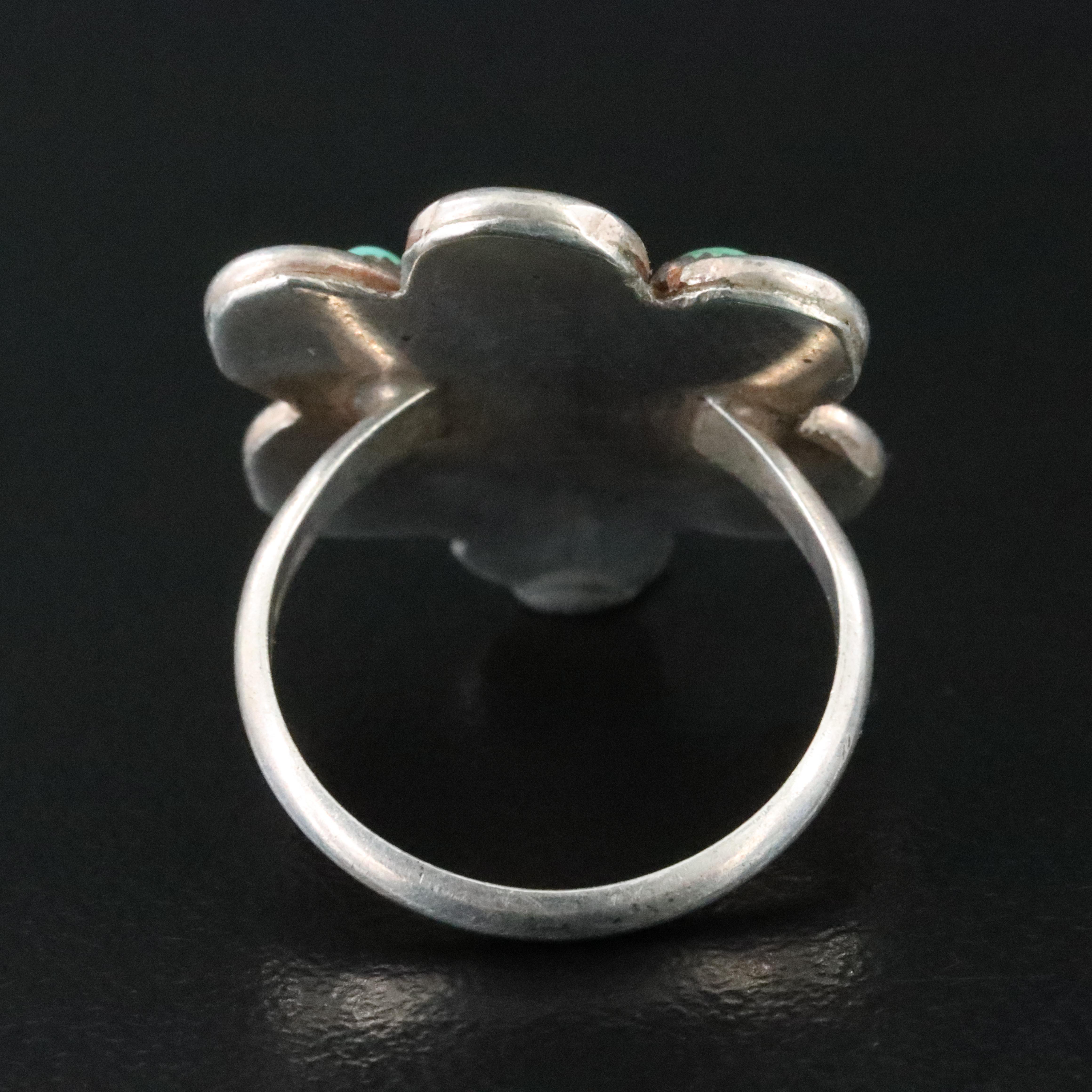 Western Style Sterling Turquoise Flower Ring