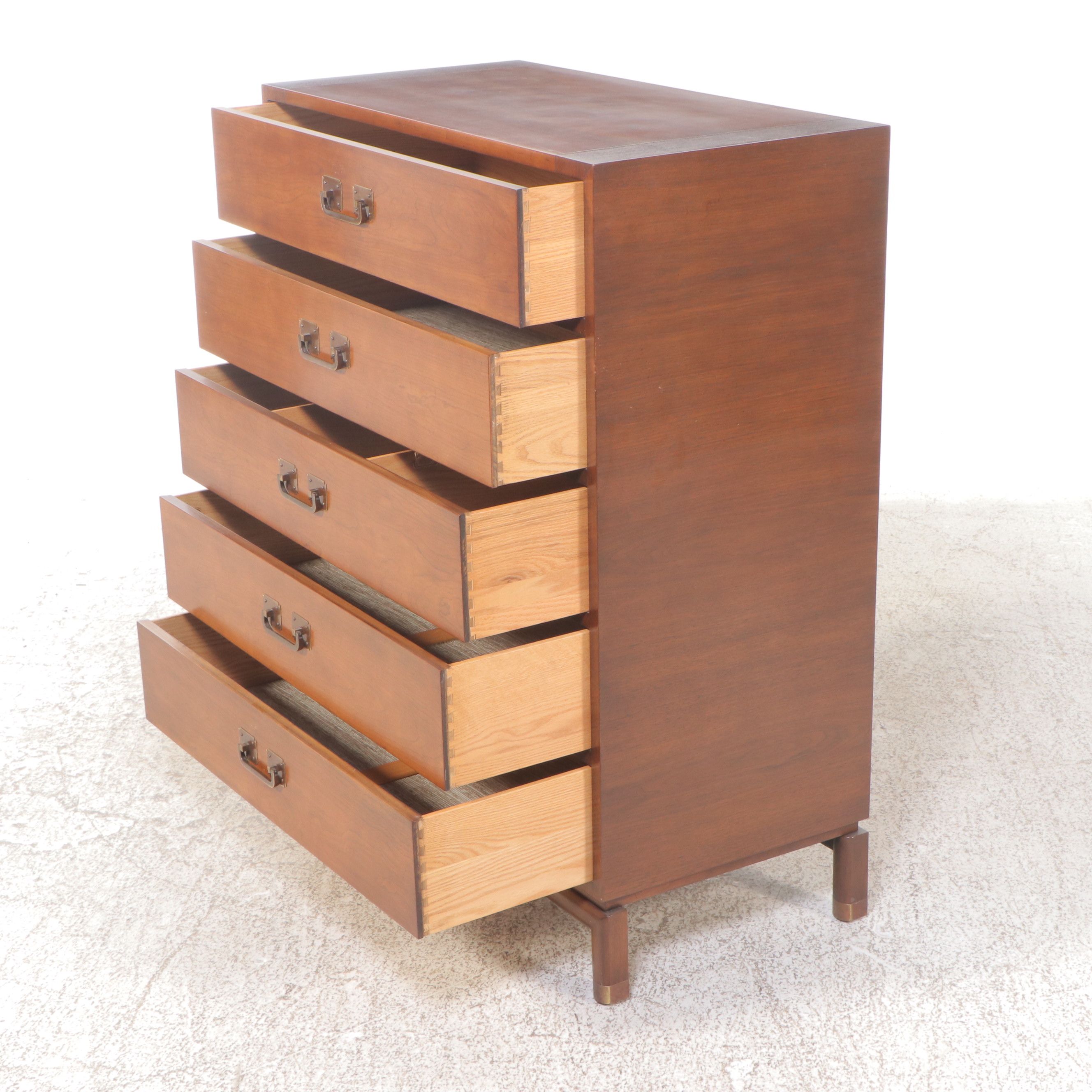 Johnson Furniture Co. Campaign Style Walnut Tall Chest of Drawers