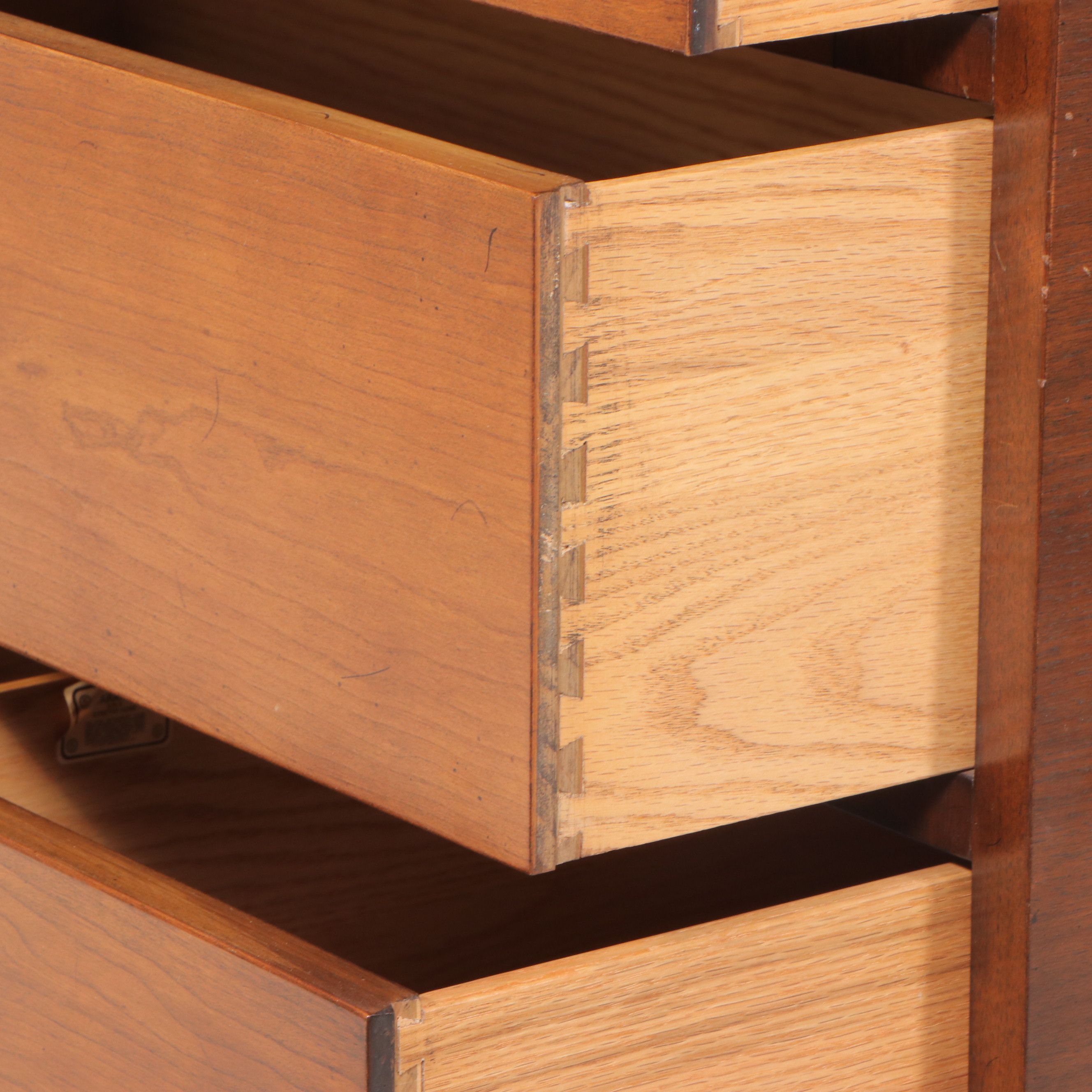 Johnson Furniture Co. Campaign Style Walnut Tall Chest of Drawers