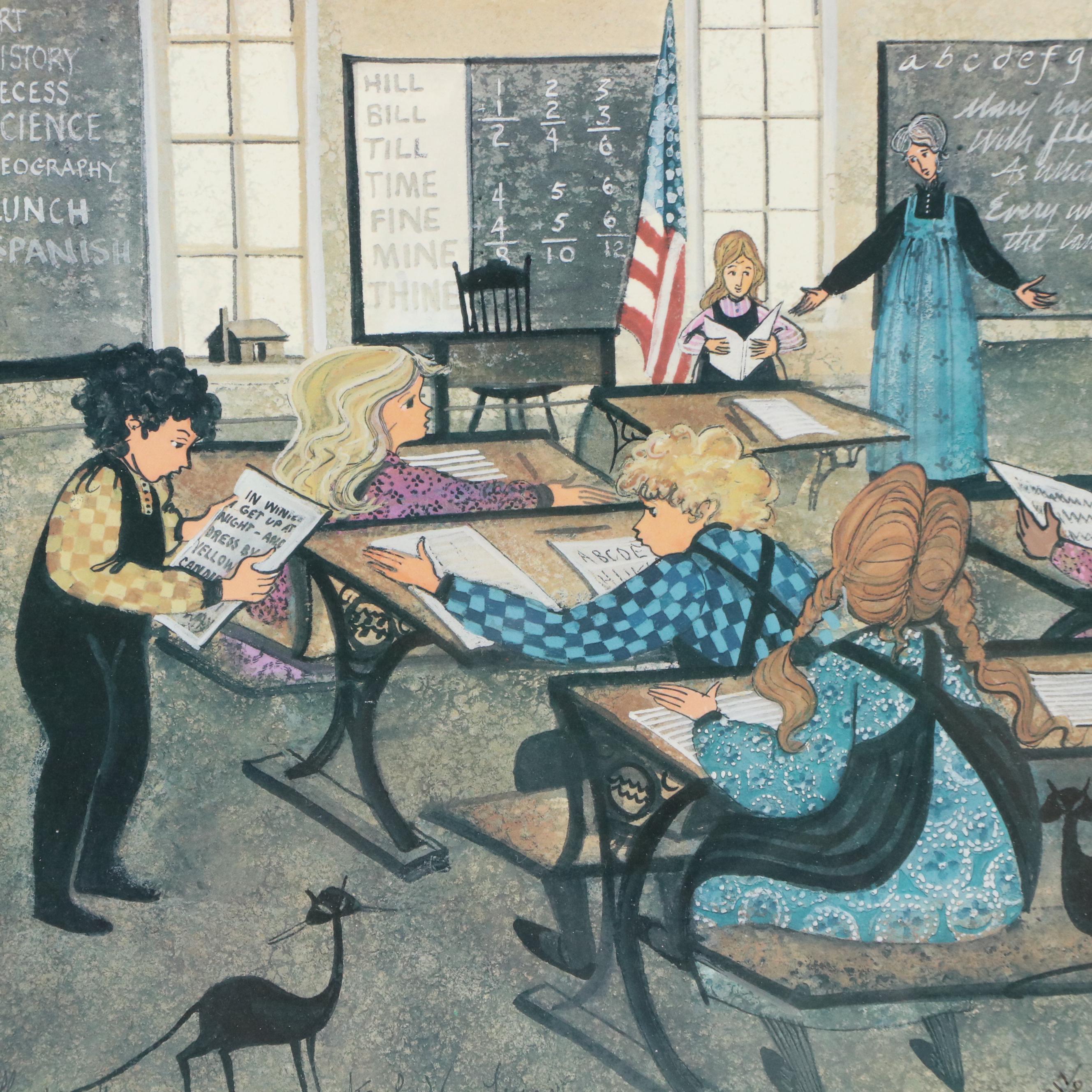 P. Buckley Moss Offset Lithographs "My First Day" and "The Reading Lesson"