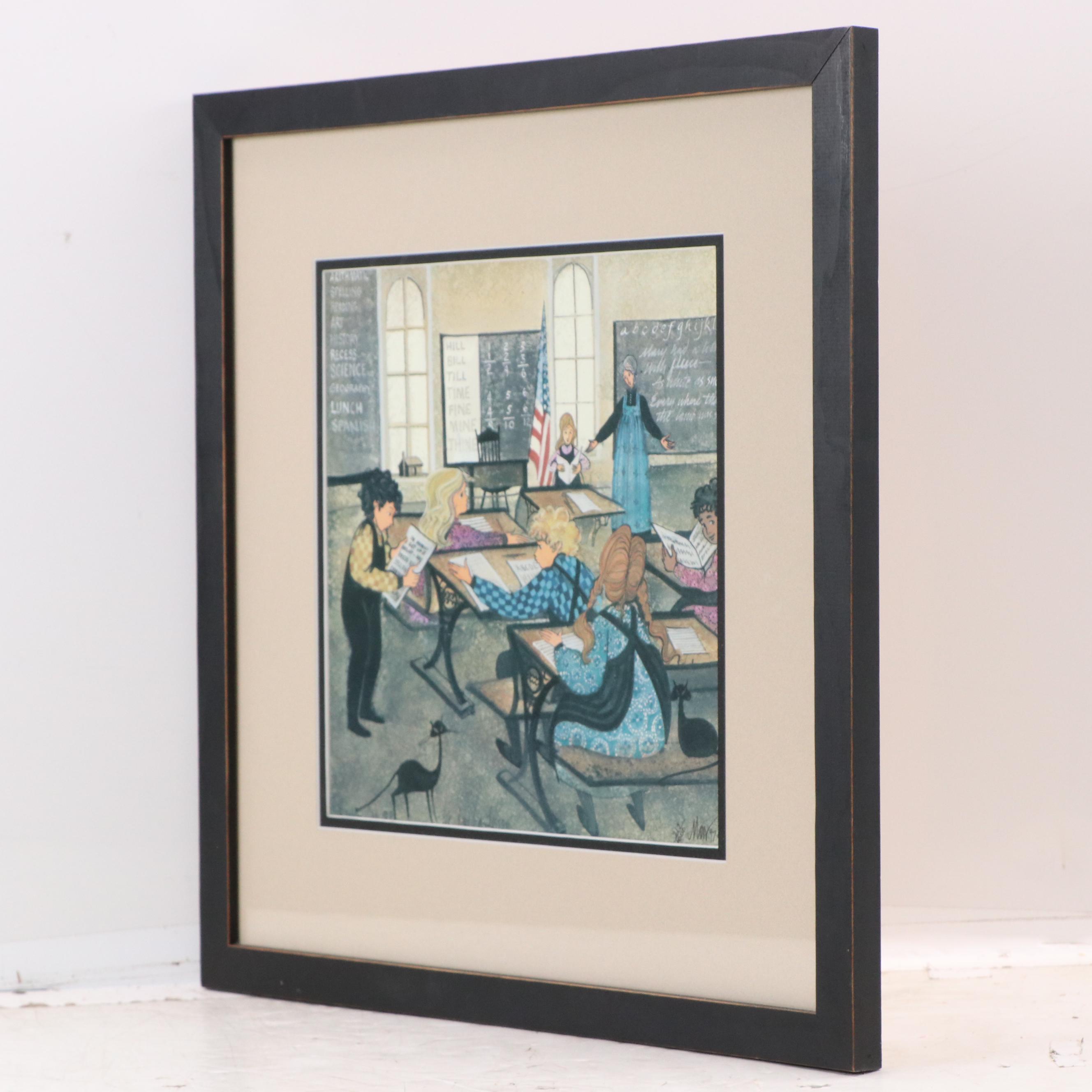 P. Buckley Moss Offset Lithographs "My First Day" and "The Reading Lesson"