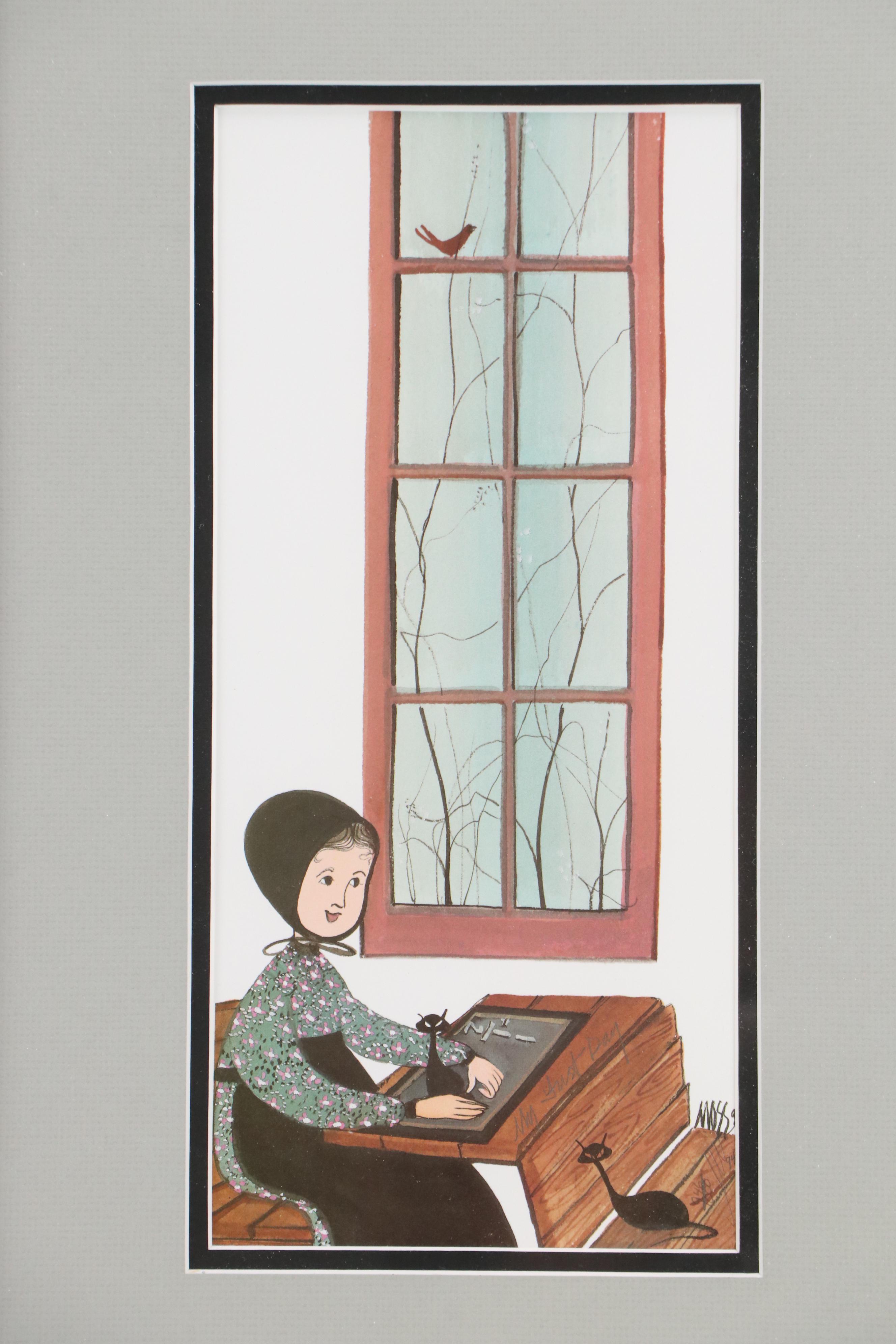 P. Buckley Moss Offset Lithographs "My First Day" and "The Reading Lesson"