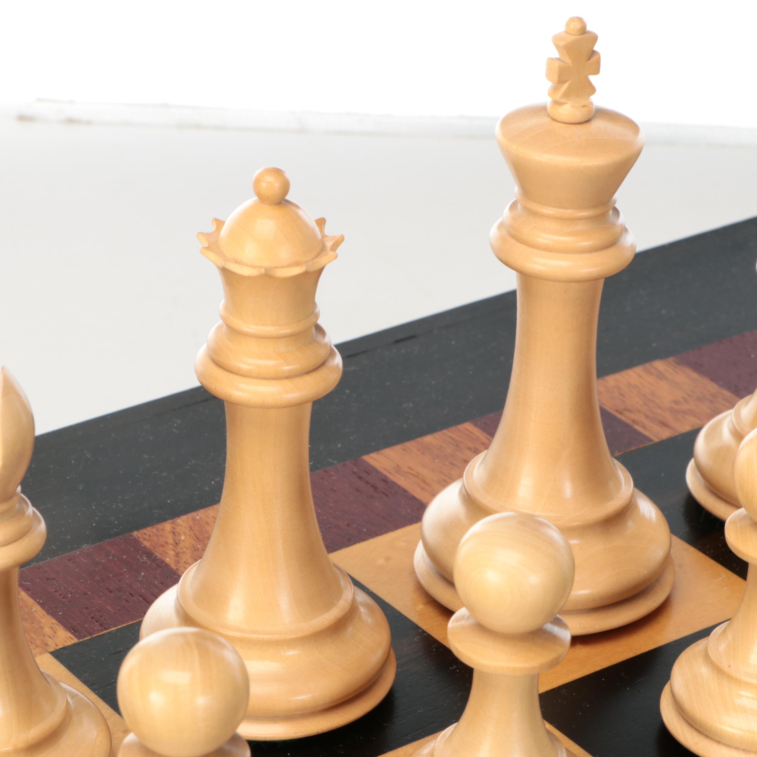 Wood Chessboard with Checker and Chess Pieces
