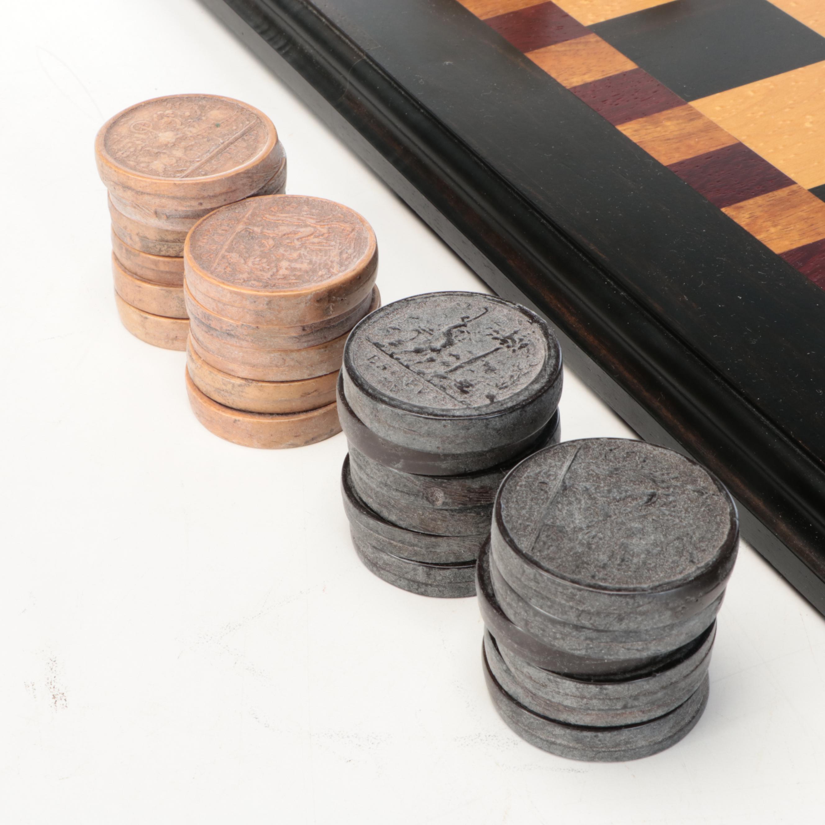 Wood Chessboard with Checker and Chess Pieces