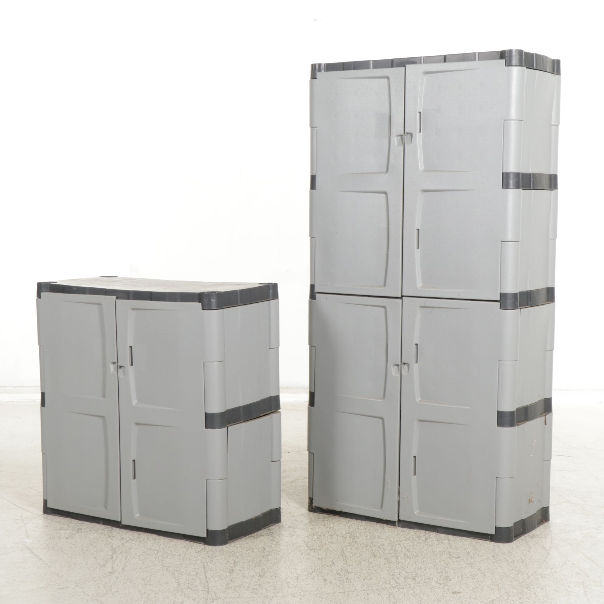Two Rubbermaid Plastic Storage Cabinets