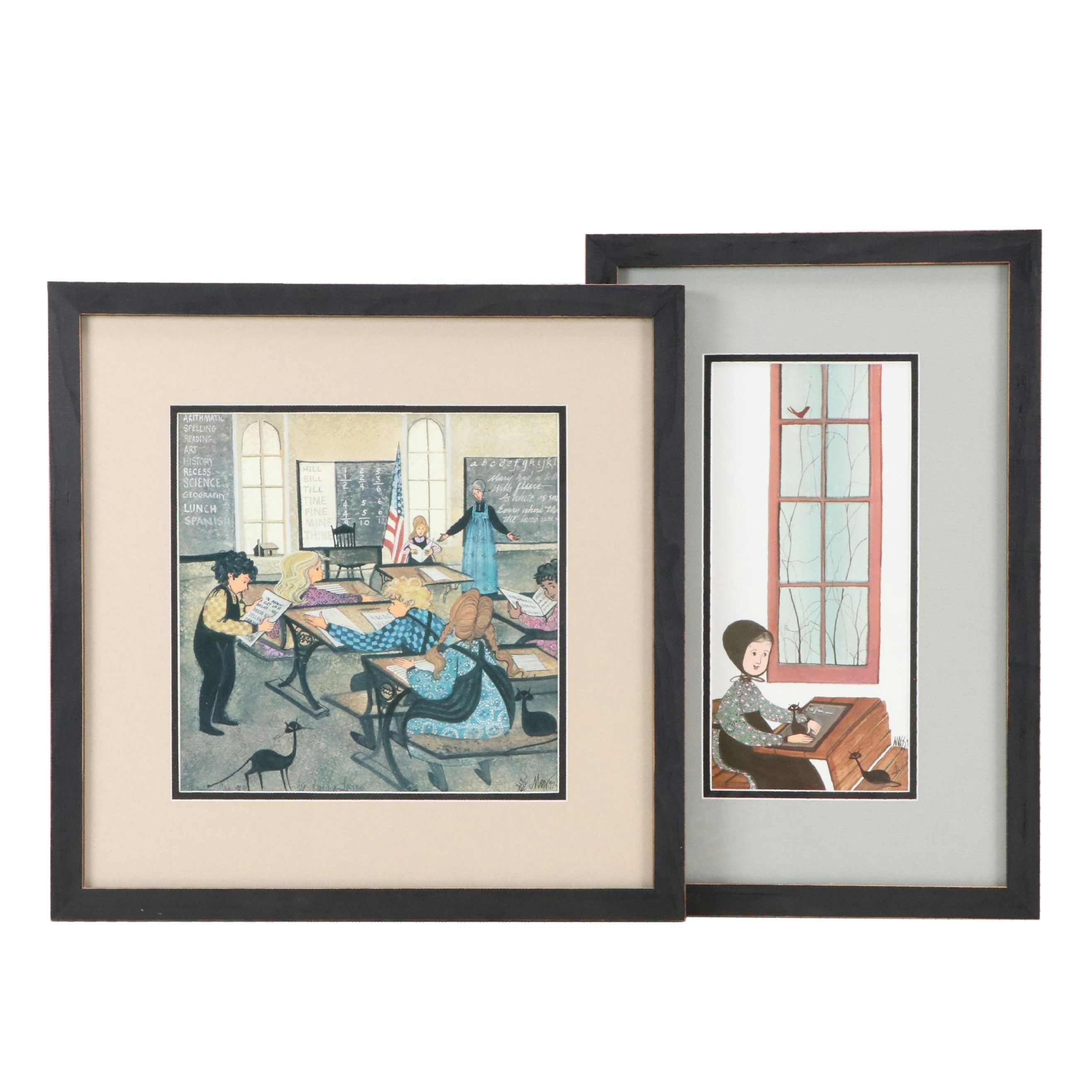P. Buckley Moss Offset Lithographs "My First Day" and "The Reading Lesson"