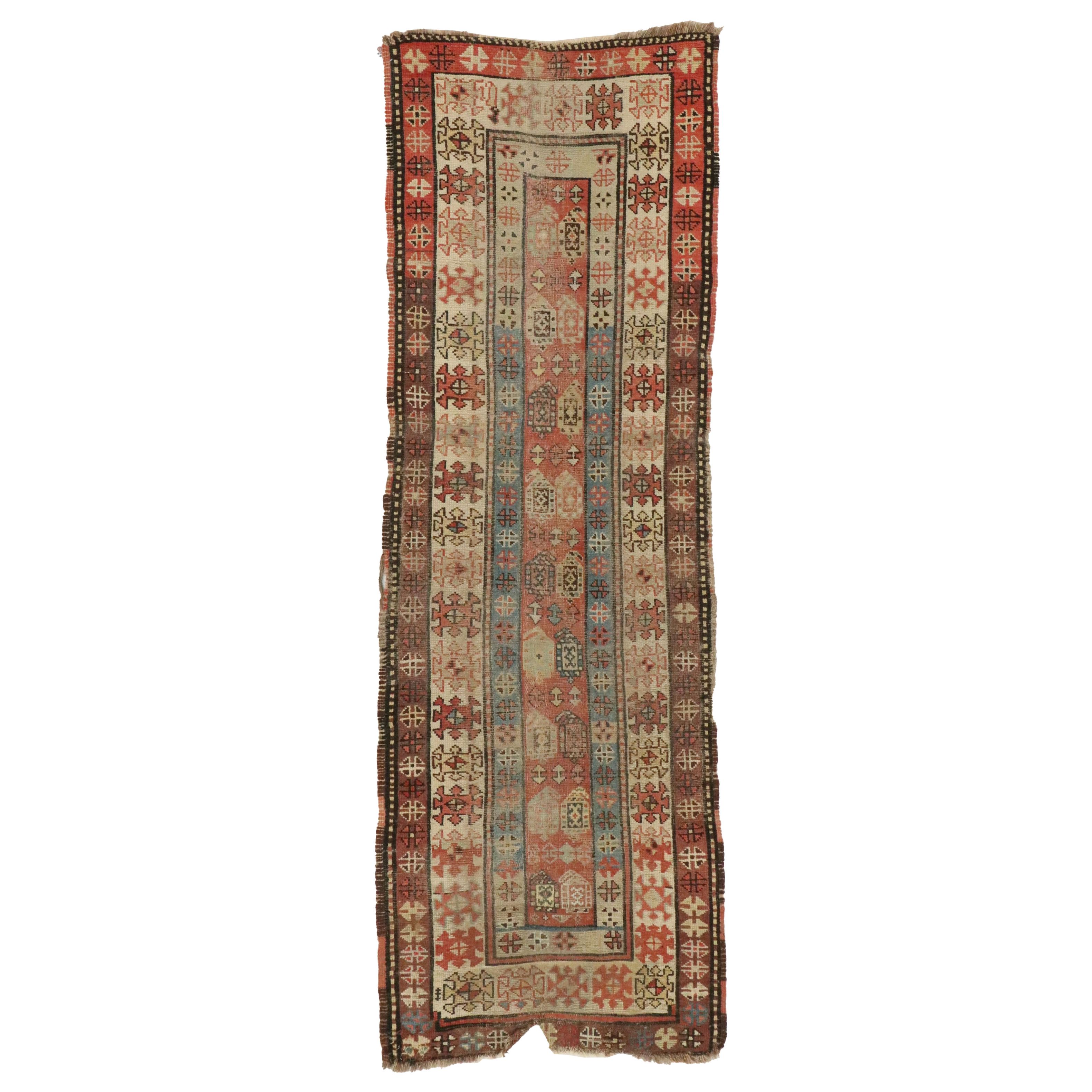3'2 x 9'2 Hand-Knotted Caucasian Kazak Long Rug