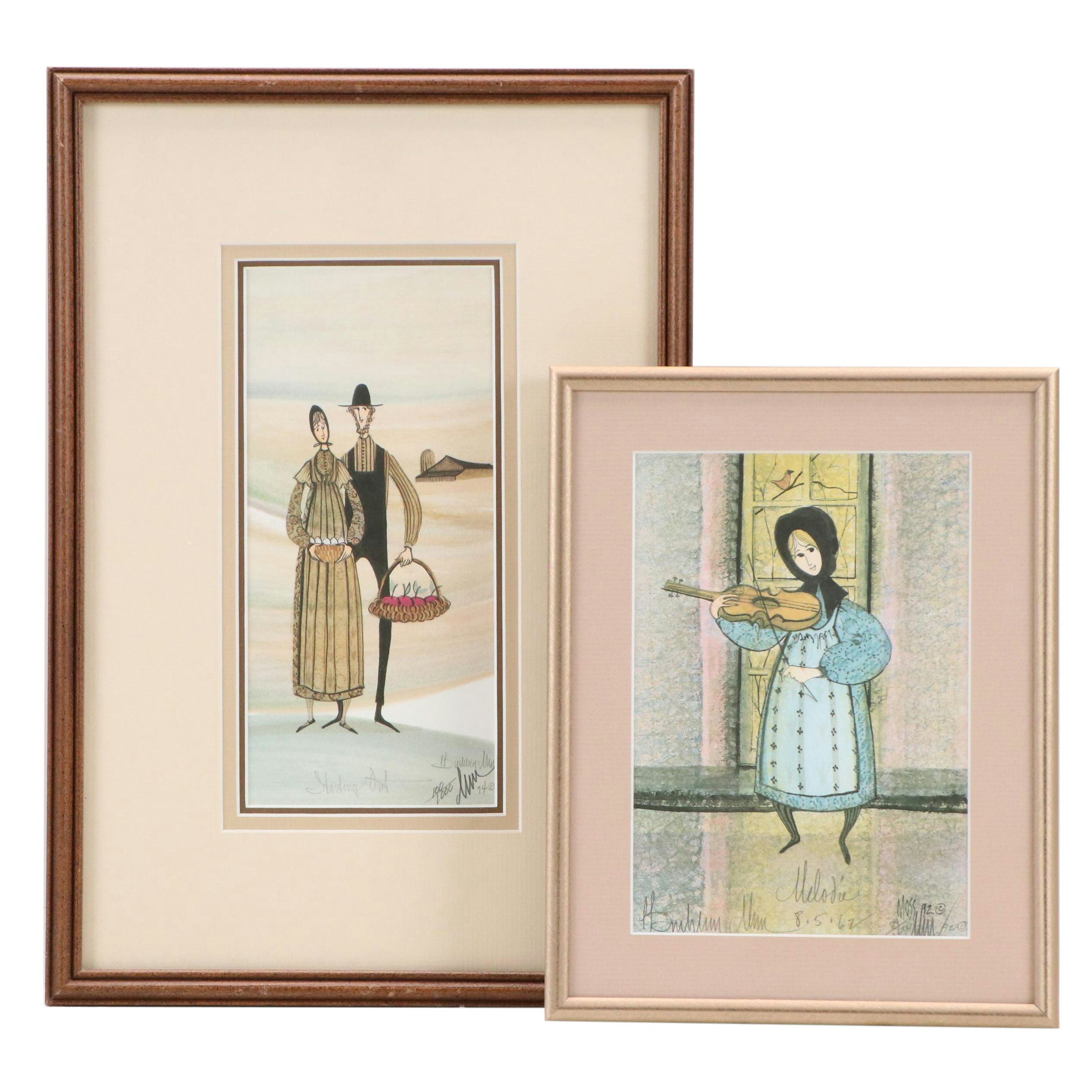 P. Buckley Moss Offset Lithographs "Melodie" and "Starting Out"