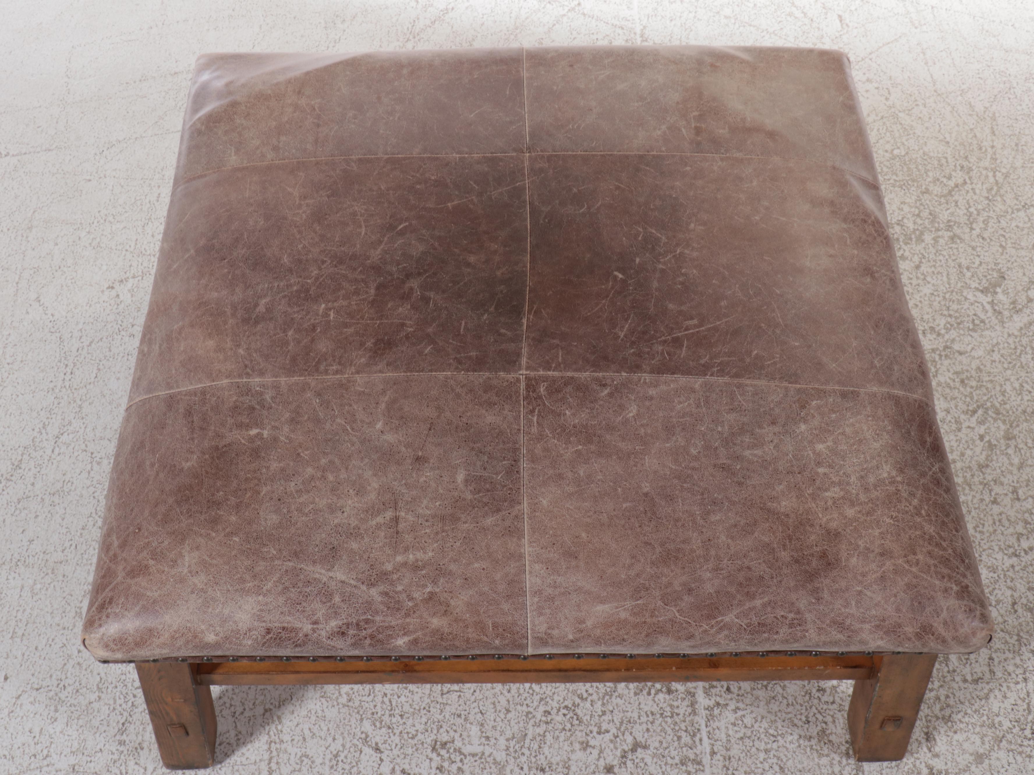 Pottery Barn Contemporary "Caden" Leather Ottoman, 2013