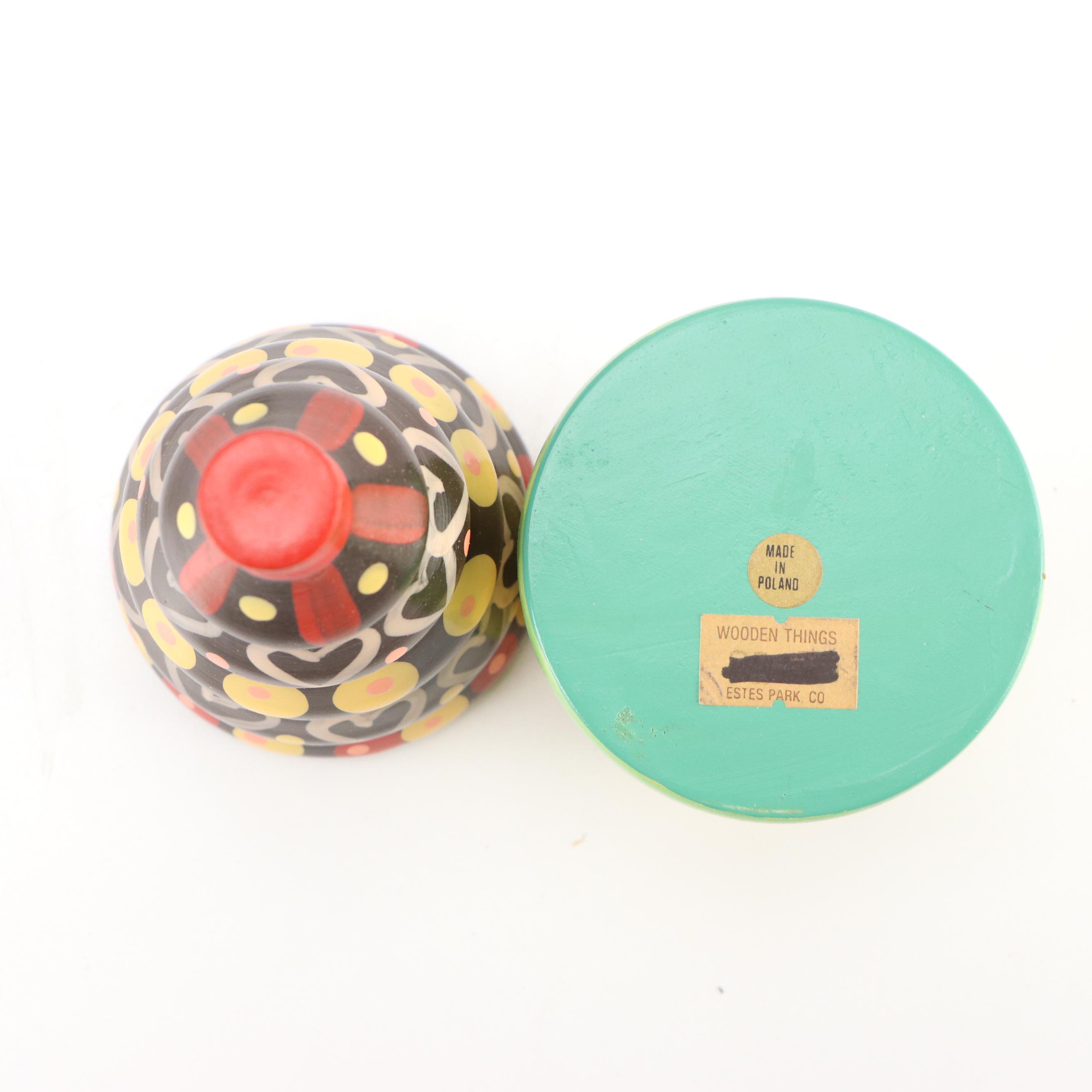 Polish Gnome Bowling Nesting Dolls with More Folk Art Wood Toys